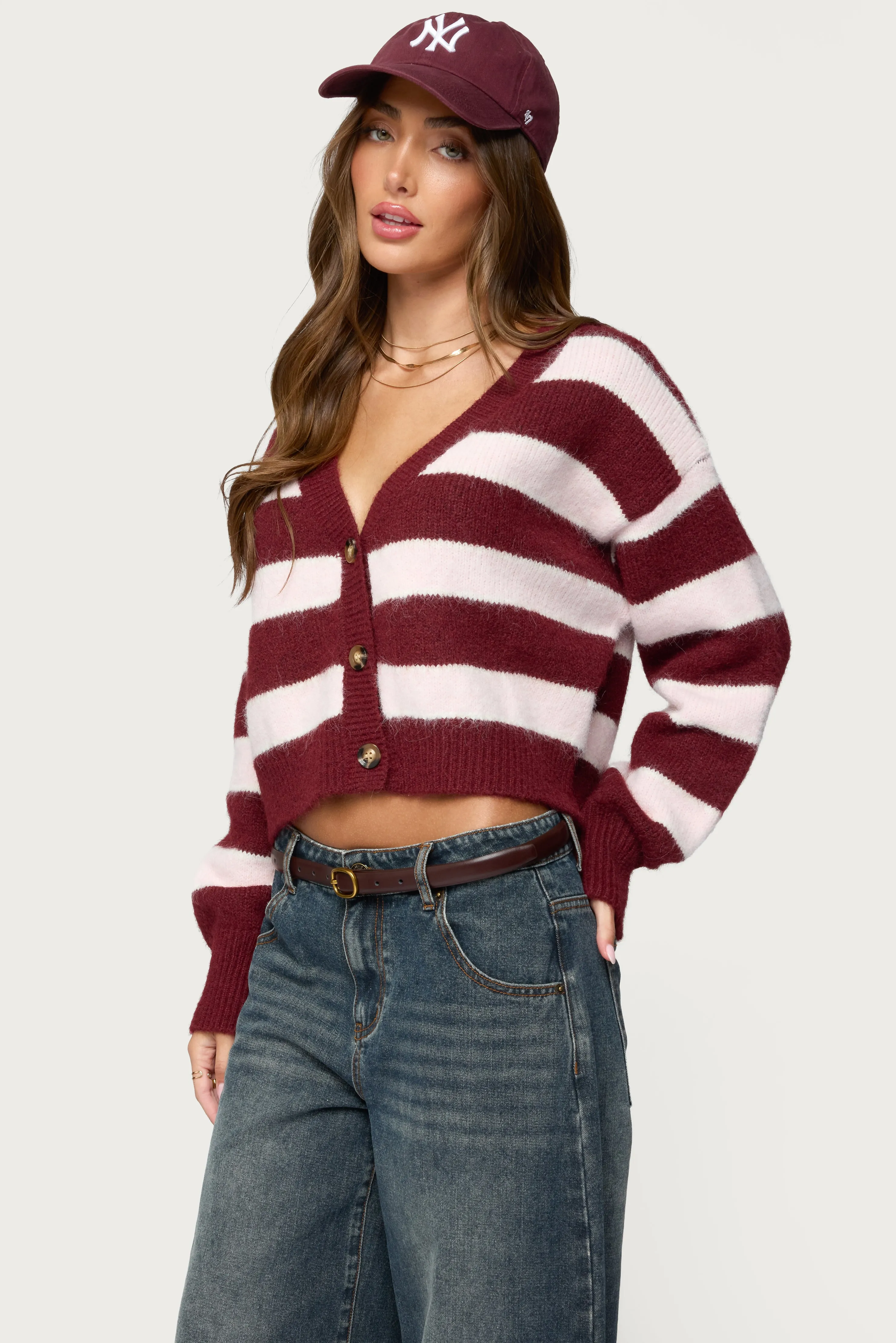 Kaz Striped Knit V Neck Cardigan sold by Edikted product image thumbnail 3