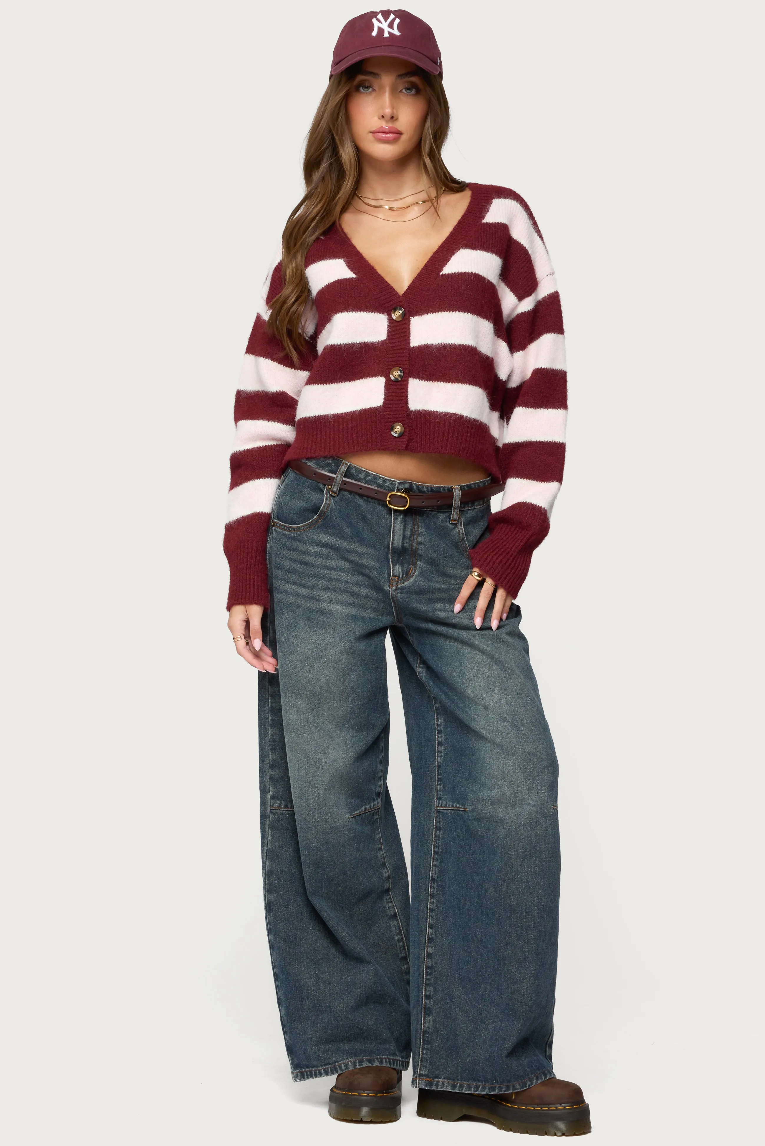 Kaz Striped Knit V Neck Cardigan sold by Edikted product image thumbnail 4