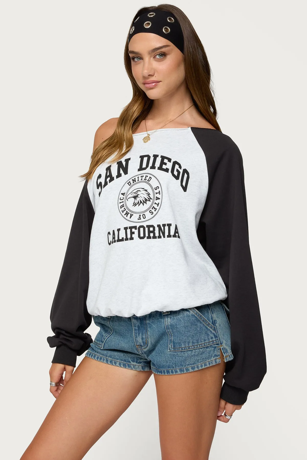 San Diego Off Shoulder Raglan Sweatshirt sold by Edikted product image thumbnail 3