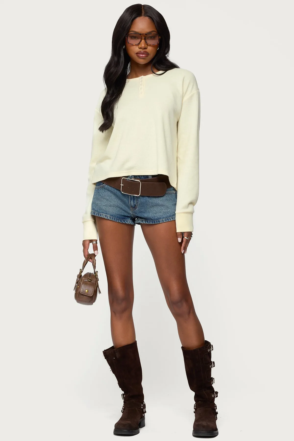 Deni Long Sleeve Henley Waffle Top sold by Edikted product image thumbnail 2