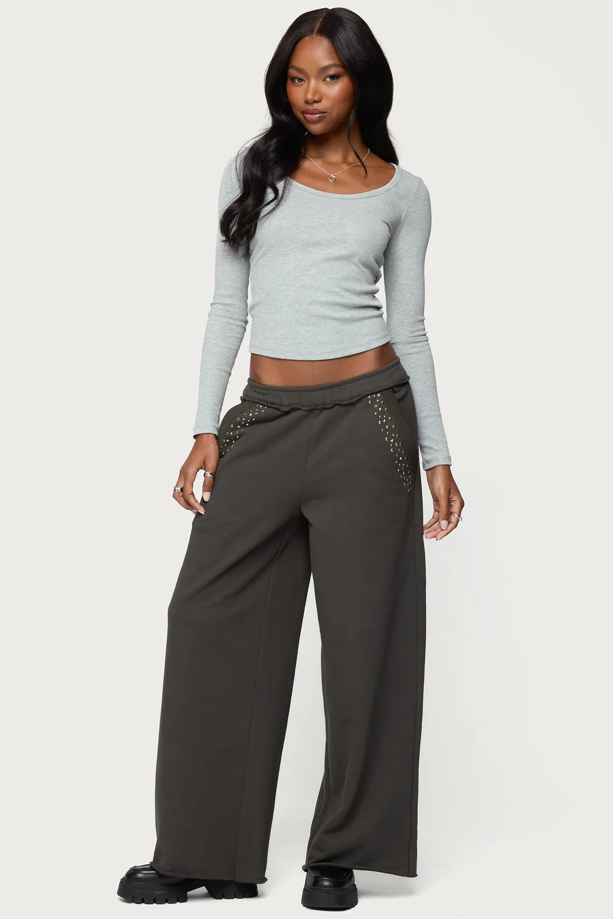 Wrenn Studded Wide Leg Sweatpants sold by Edikted