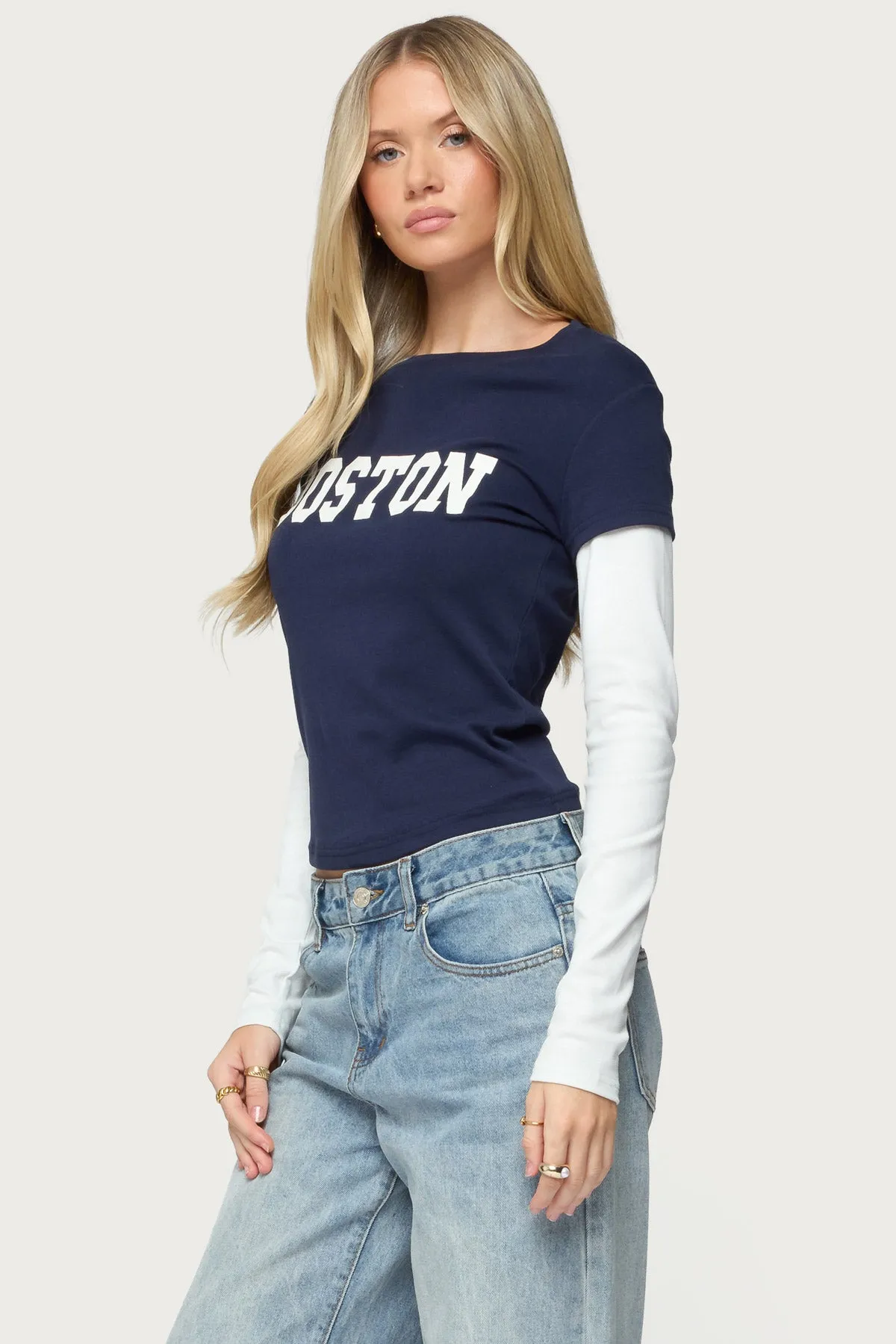 Boston Layered Long Sleeve T Shirt sold by Edikted product image thumbnail 3
