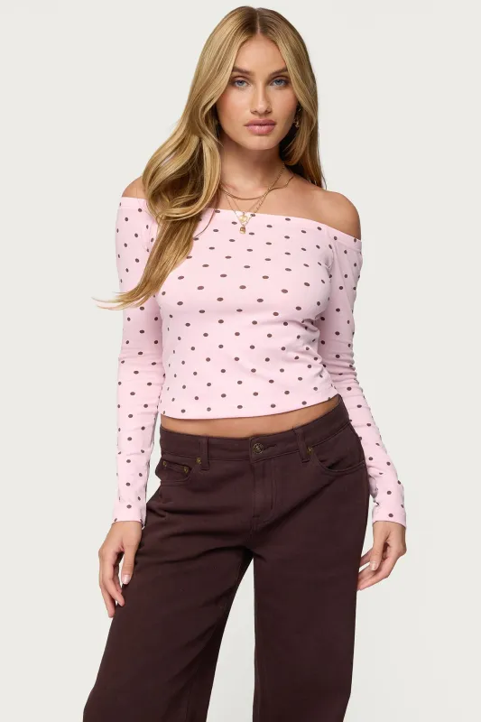Leandra Off Shoulder Polka Dot Top sold by Edikted