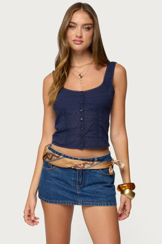 Embroidered Cotton Button Up Top made by Edikted