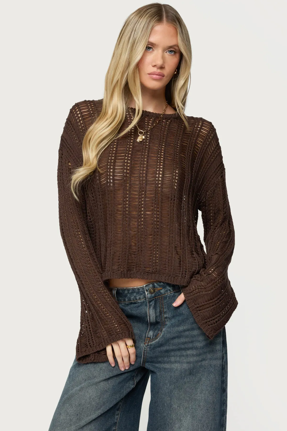 Jaide Sheer Ladder Knit Sweater sold by Edikted