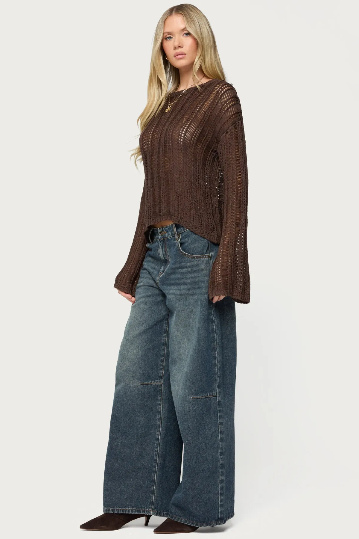 Jaide Sheer Ladder Knit Sweater sold by Edikted product image thumbnail 4