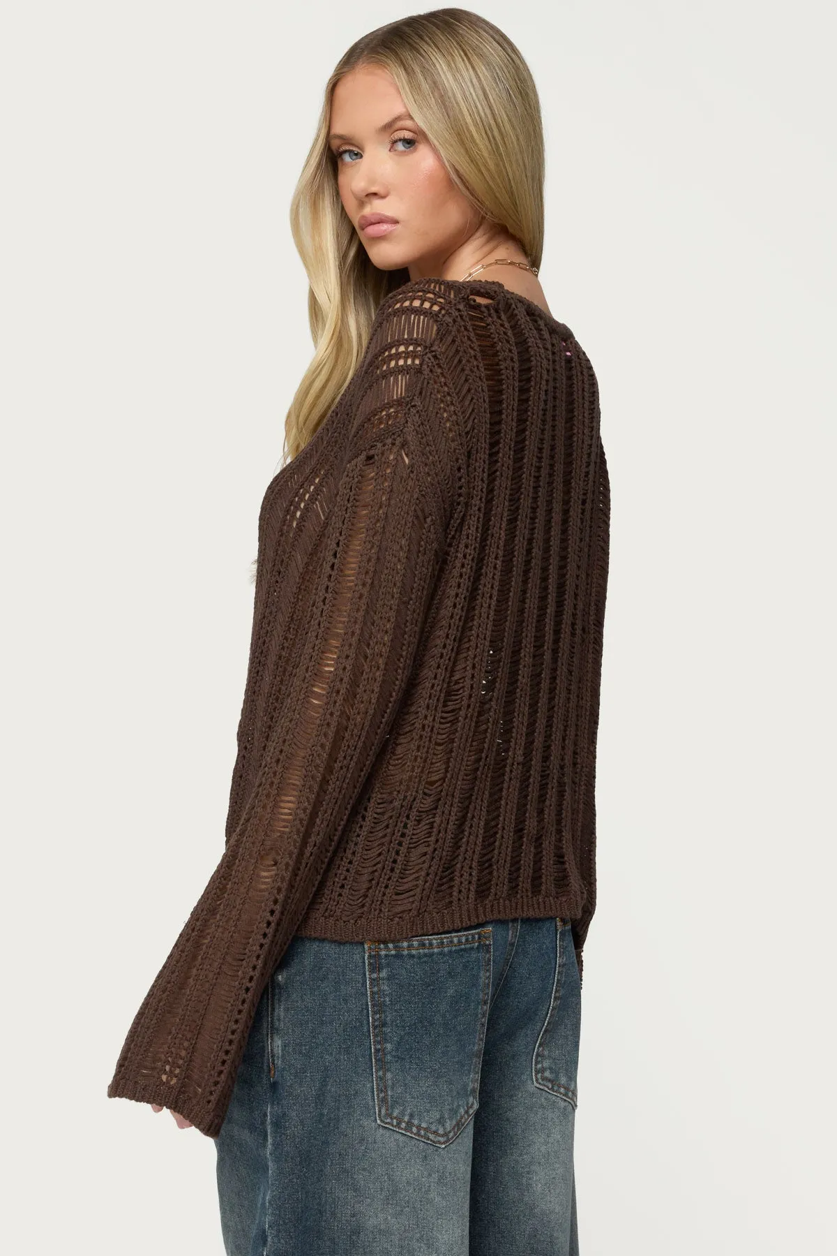 Jaide Sheer Ladder Knit Sweater sold by Edikted product image thumbnail 5