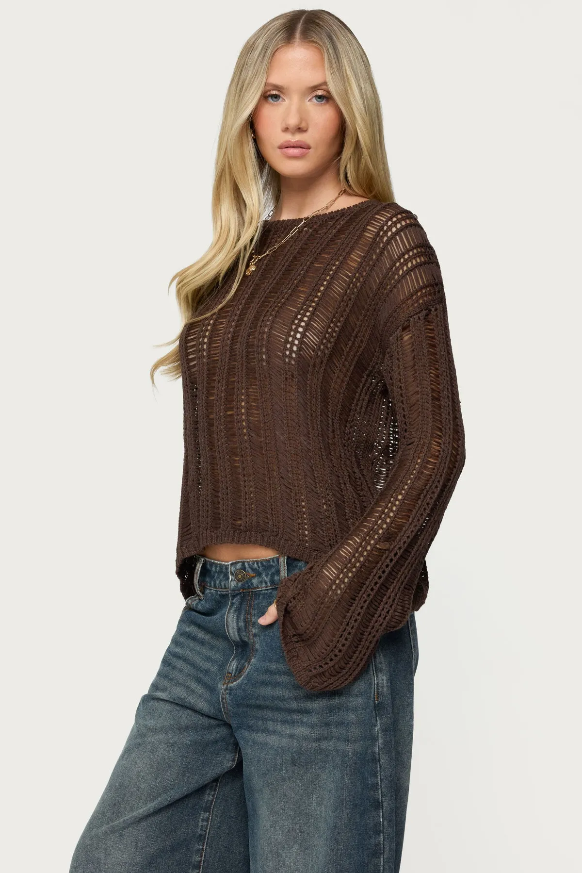 Jaide Sheer Ladder Knit Sweater sold by Edikted product image thumbnail 3