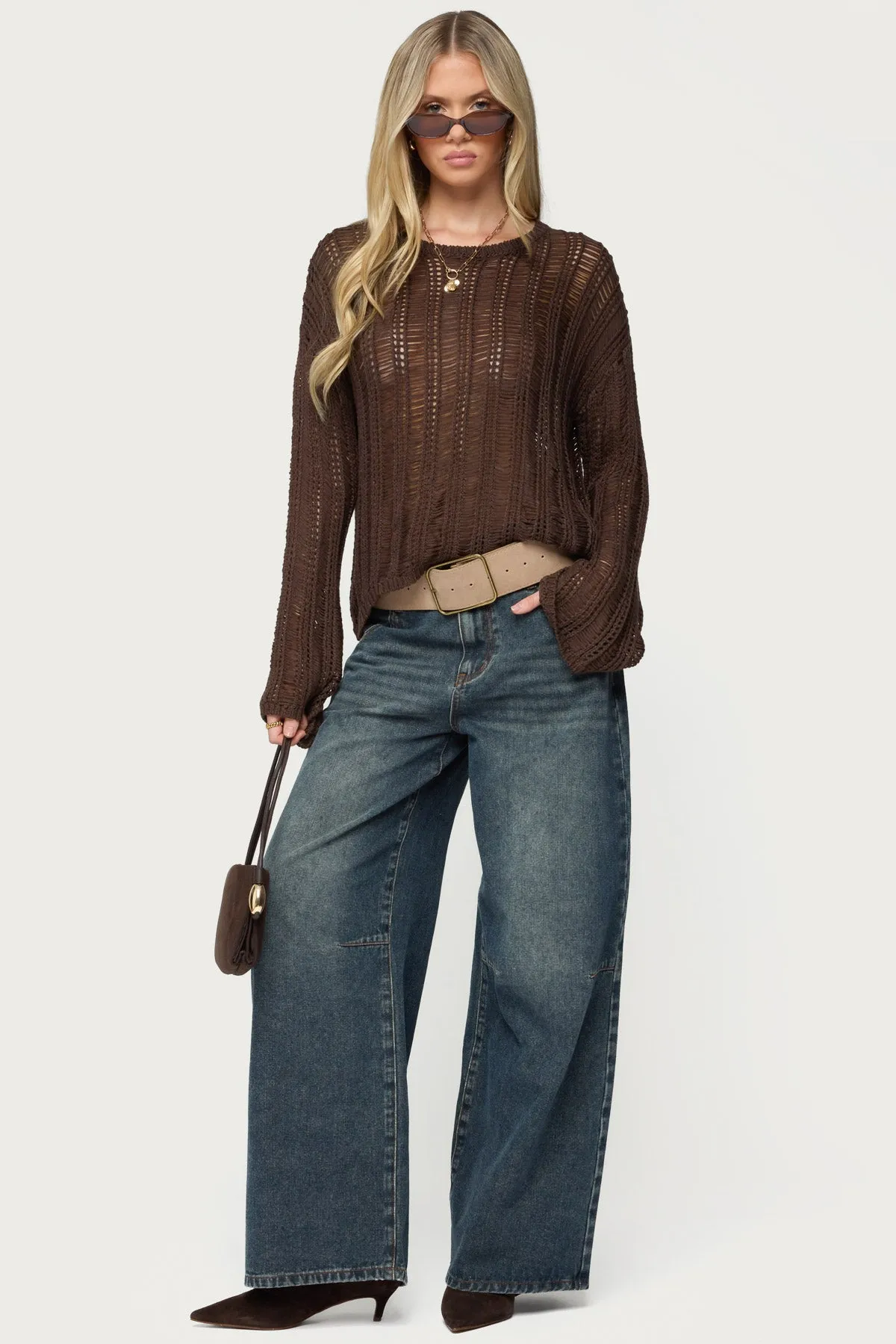 Jaide Sheer Ladder Knit Sweater sold by Edikted product image thumbnail 2