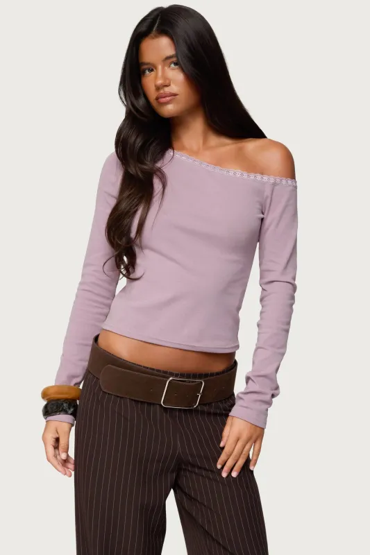Emmiline Lacey Off Shoulder Top sold by Edikted