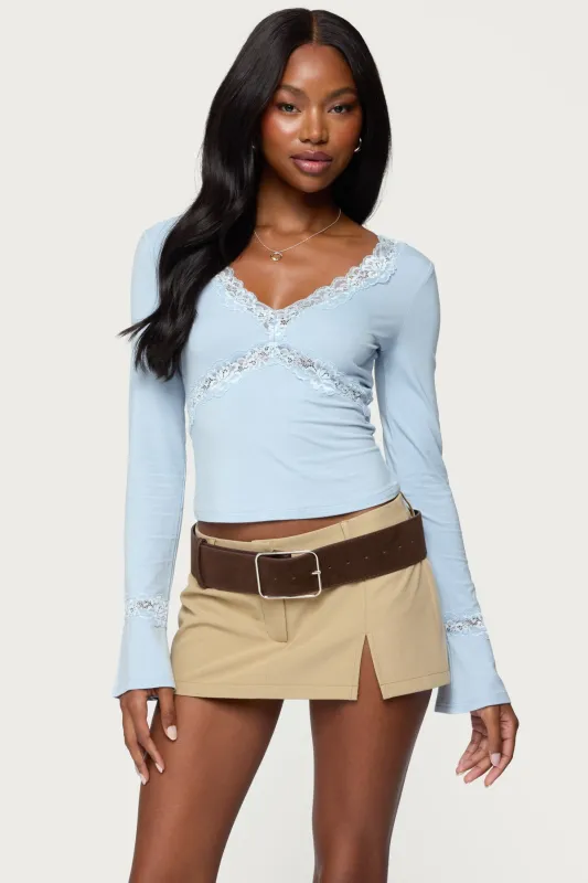 Mathilda Lacey Bell Sleeve Top sold by Edikted