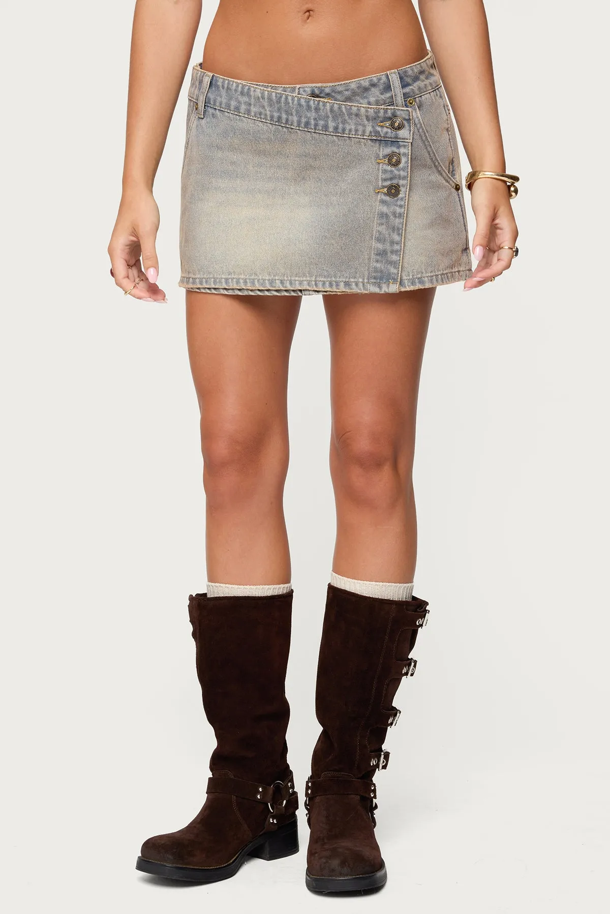 Wrap Mud Wash Denim Mini Skort sold by Edikted product image thumbnail 2