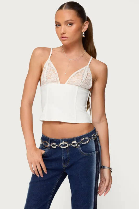 Keesha Lacey Boned V Neck Top sold by Edikted