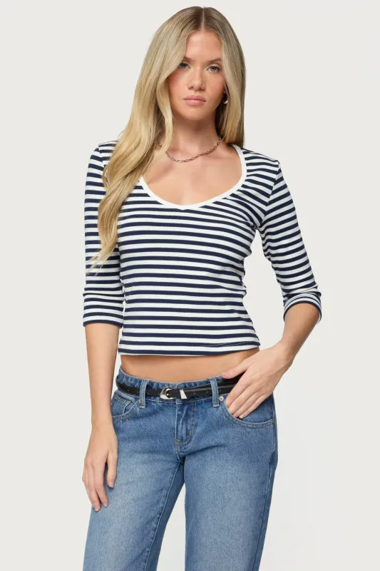 Poppie Striped V Neck Top sold by Edikted