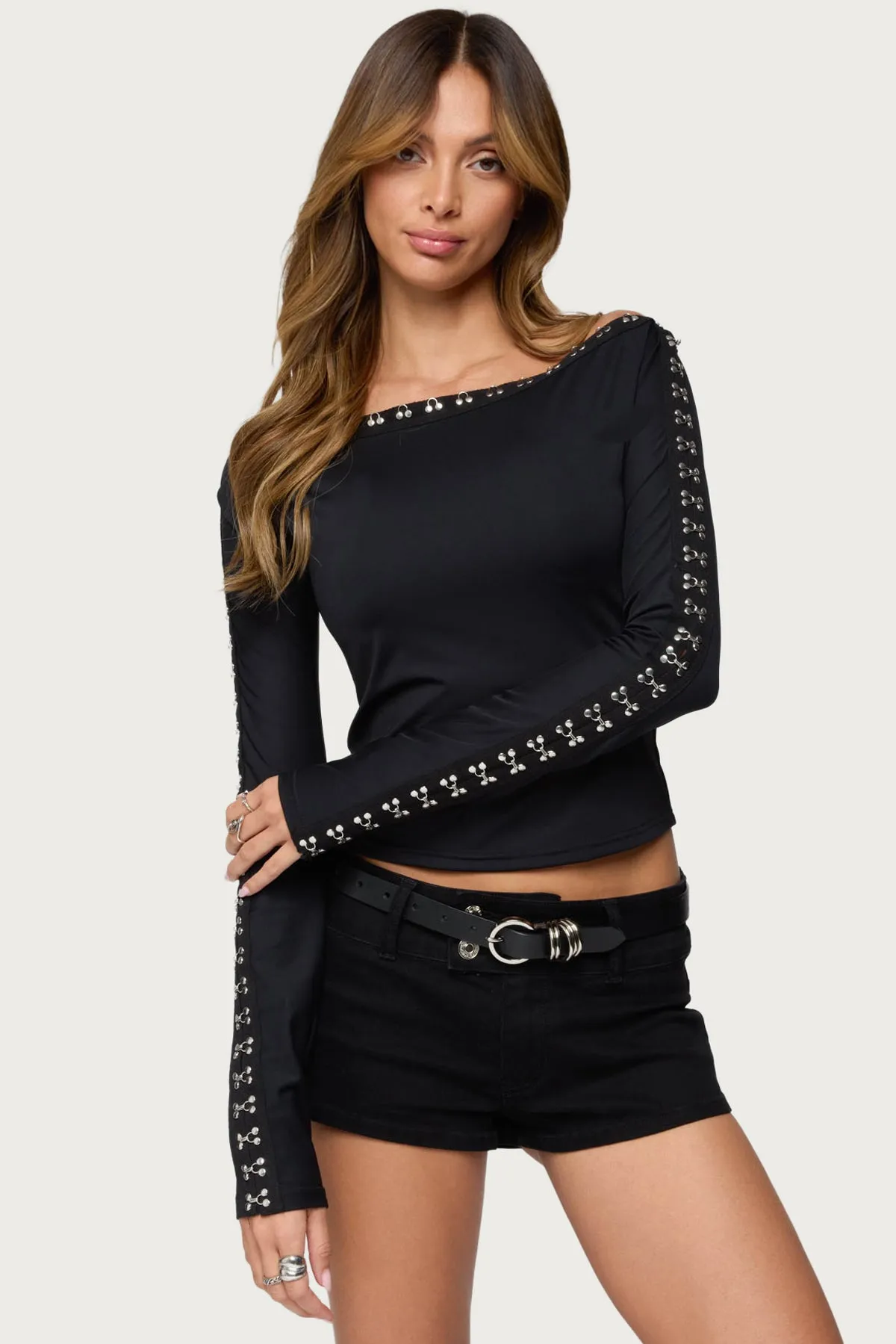 Zaina Hook & Eye Boat Neck Top sold by Edikted