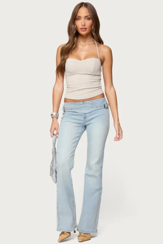 Kenza Belted Low Rise Flared Jeans sold by Edikted