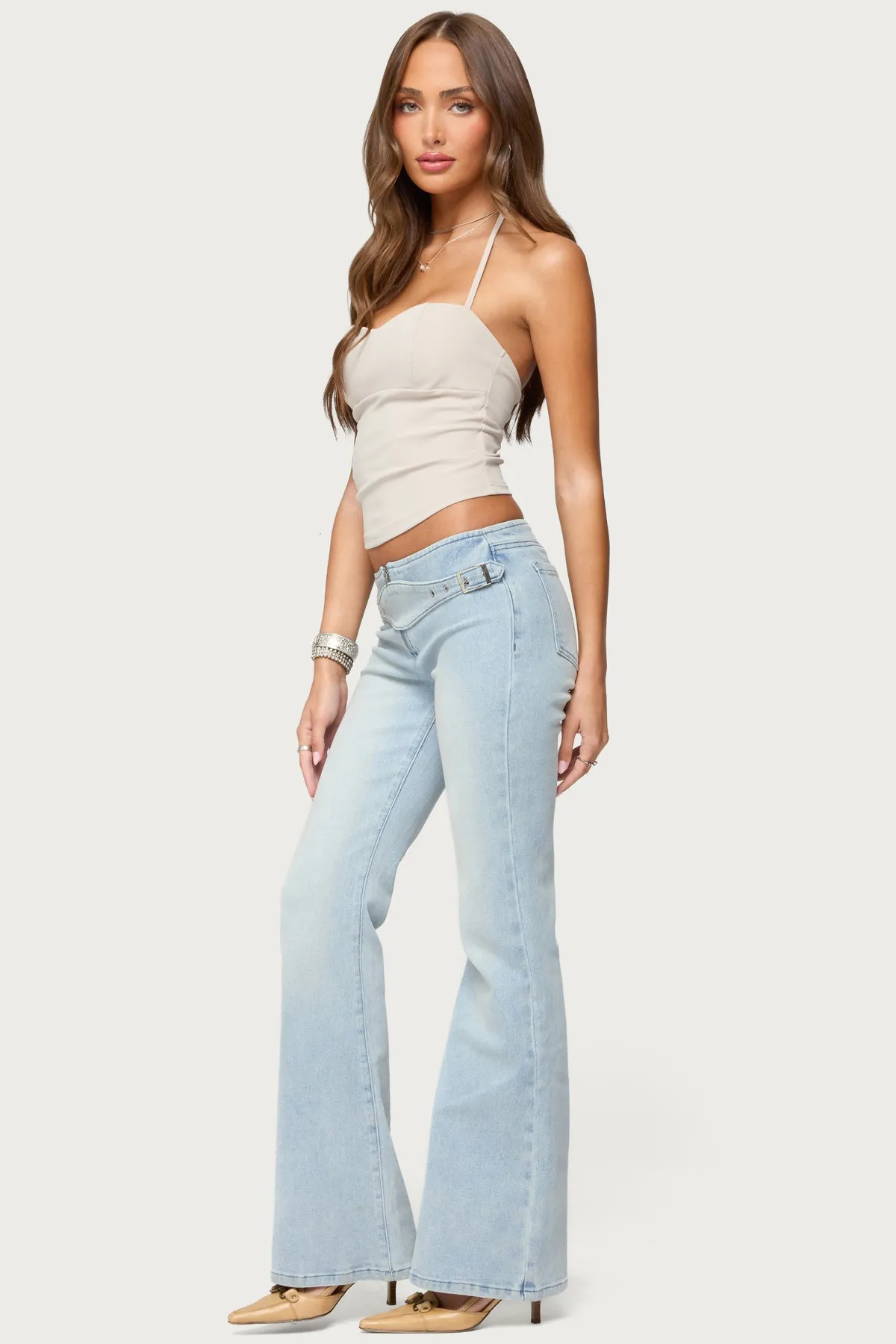 Kenza Belted Low Rise Flared Jeans sold by Edikted product image thumbnail 4