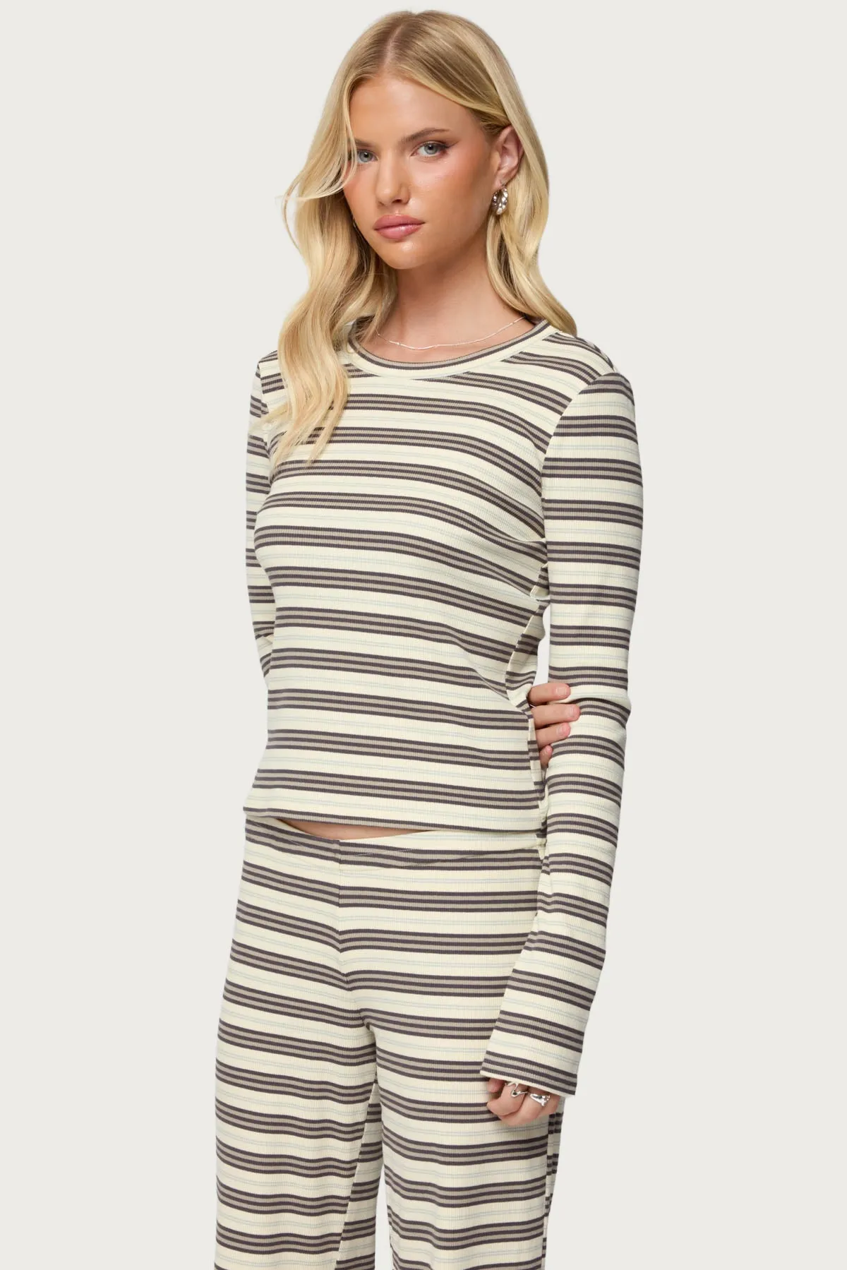 Avalie Striped Ribbed Long Sleeve T Shirt sold by Edikted product image thumbnail 3