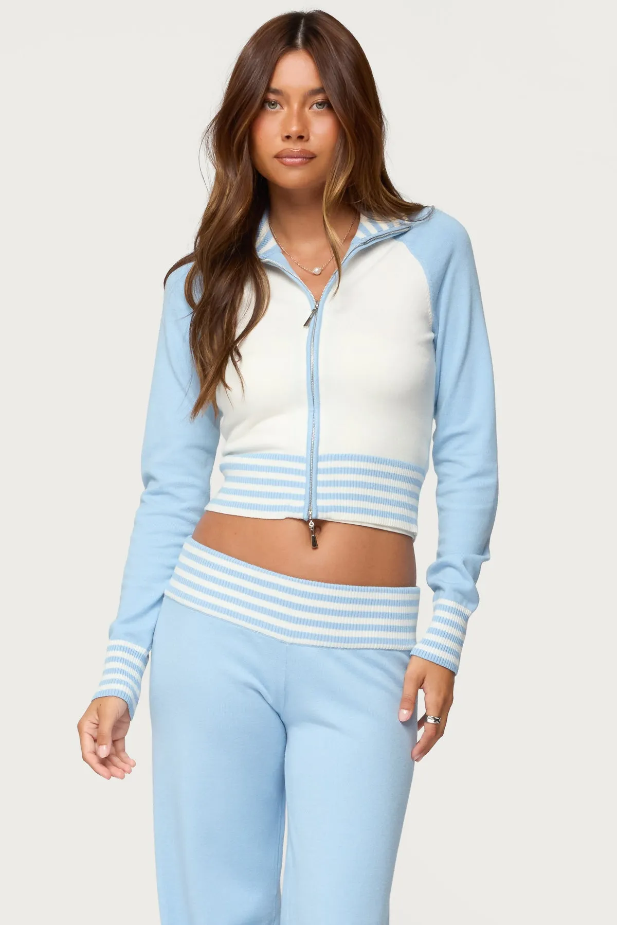 Clarisse Contrast Stripey Cardigan sold by Edikted