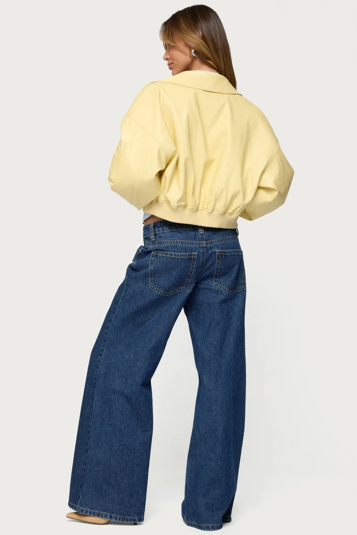 Zayna Cropped Faux Leather Bomber Jacket sold by Edikted product image thumbnail 5