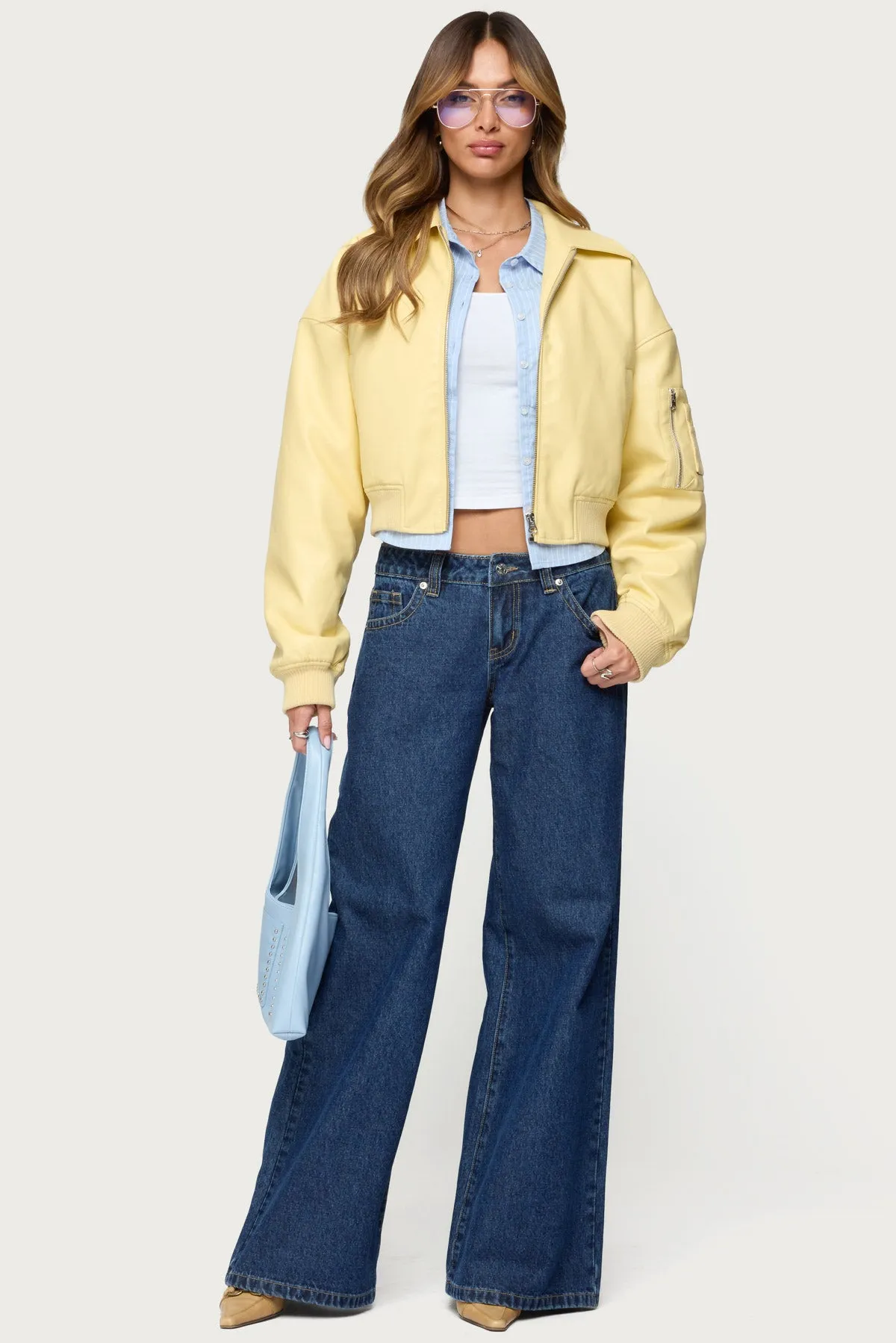 Zayna Cropped Faux Leather Bomber Jacket sold by Edikted product image thumbnail 2