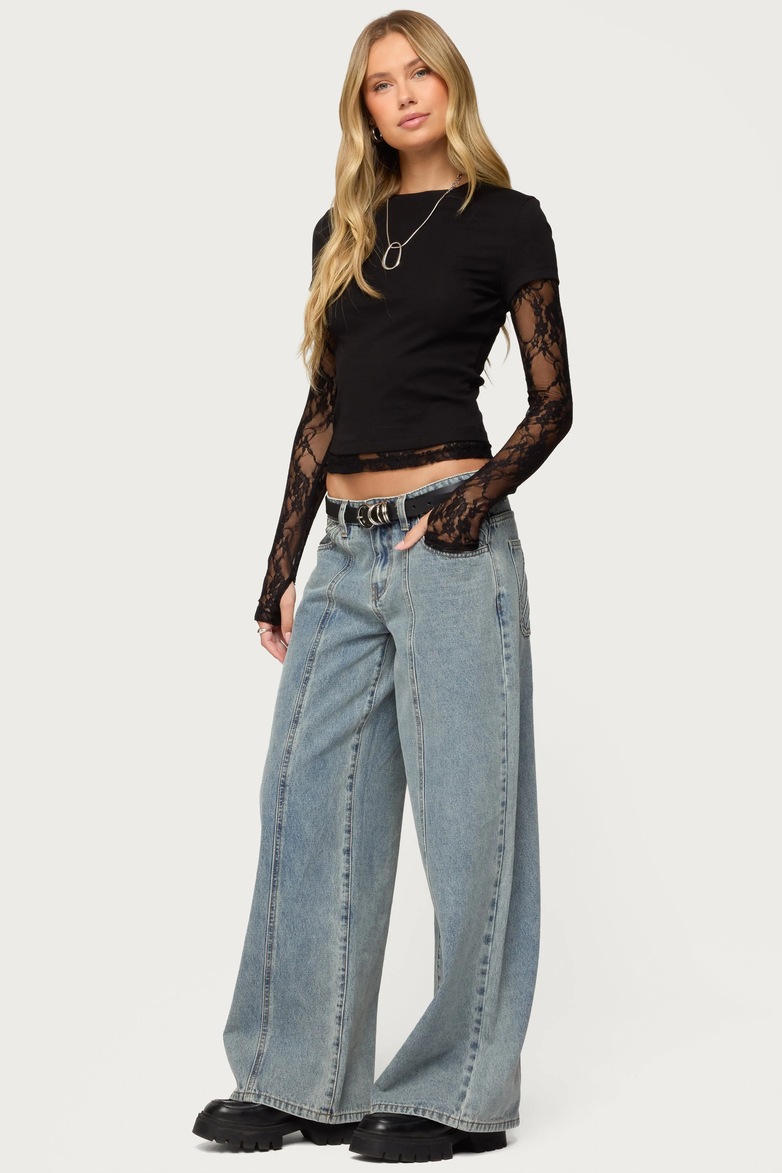 Layered Lace Sleeve Top sold by Edikted product image thumbnail 4