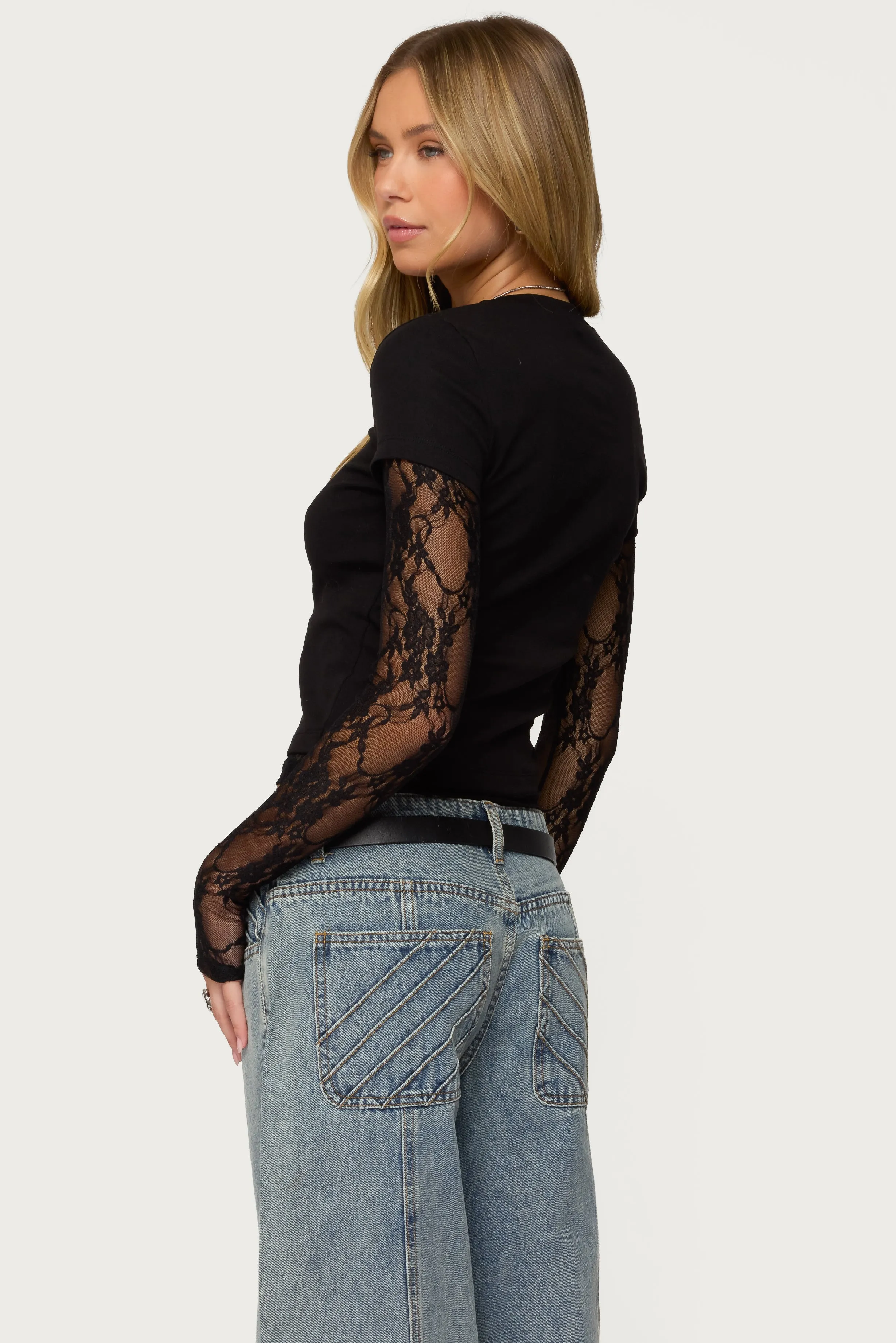 Layered Lace Sleeve Top sold by Edikted product image thumbnail 5