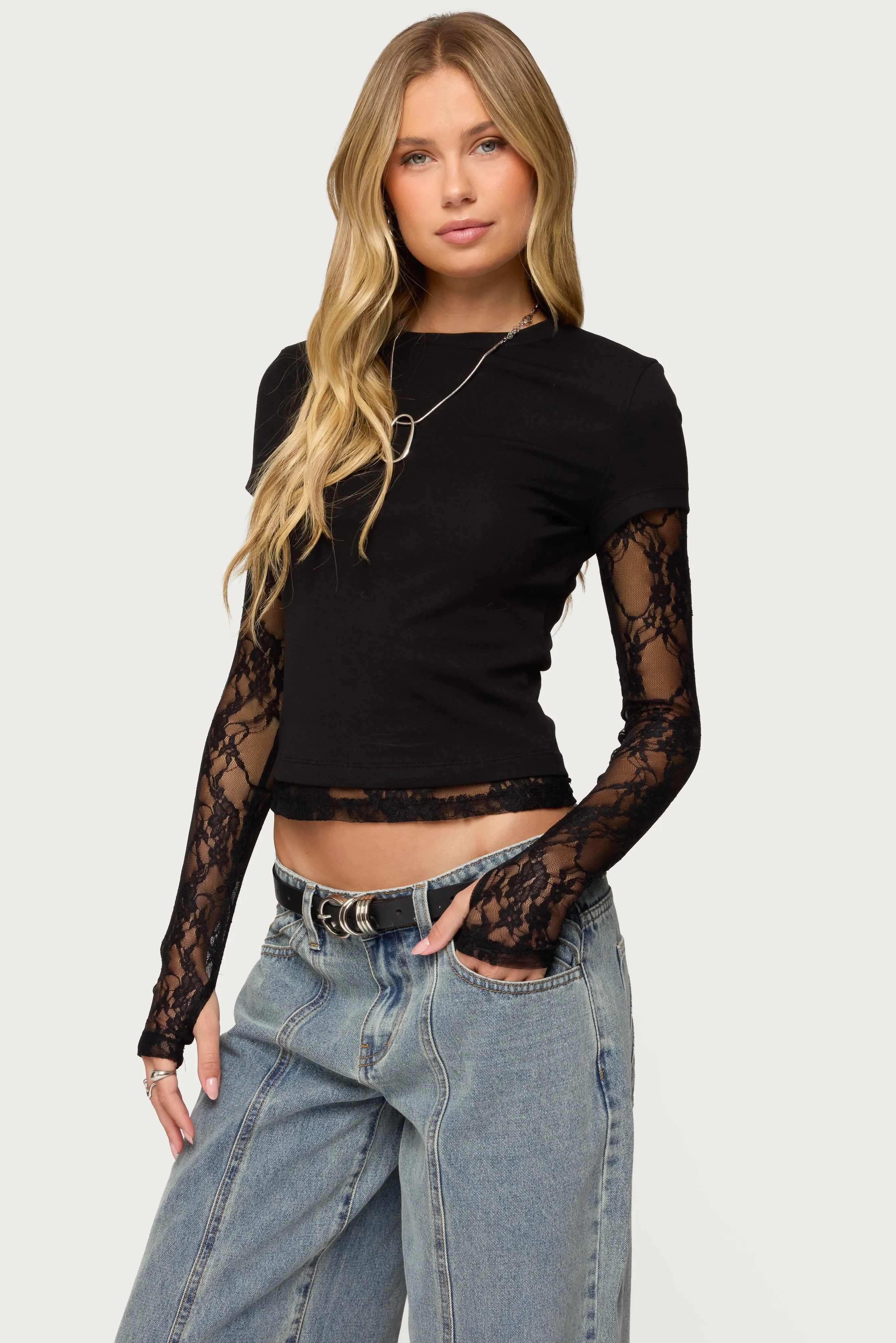 Layered Lace Sleeve Top sold by Edikted product image thumbnail 3