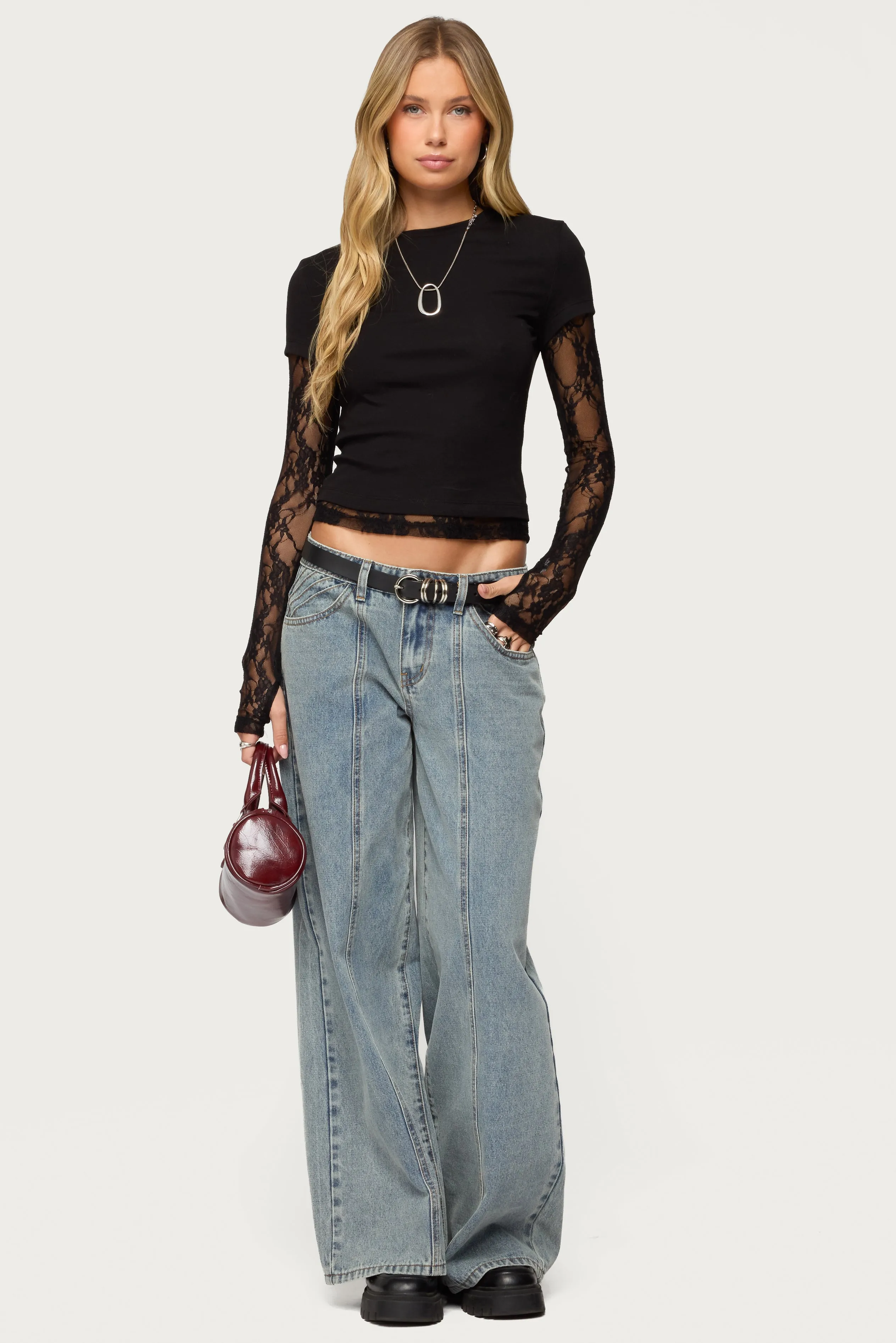 Layered Lace Sleeve Top sold by Edikted product image thumbnail 2