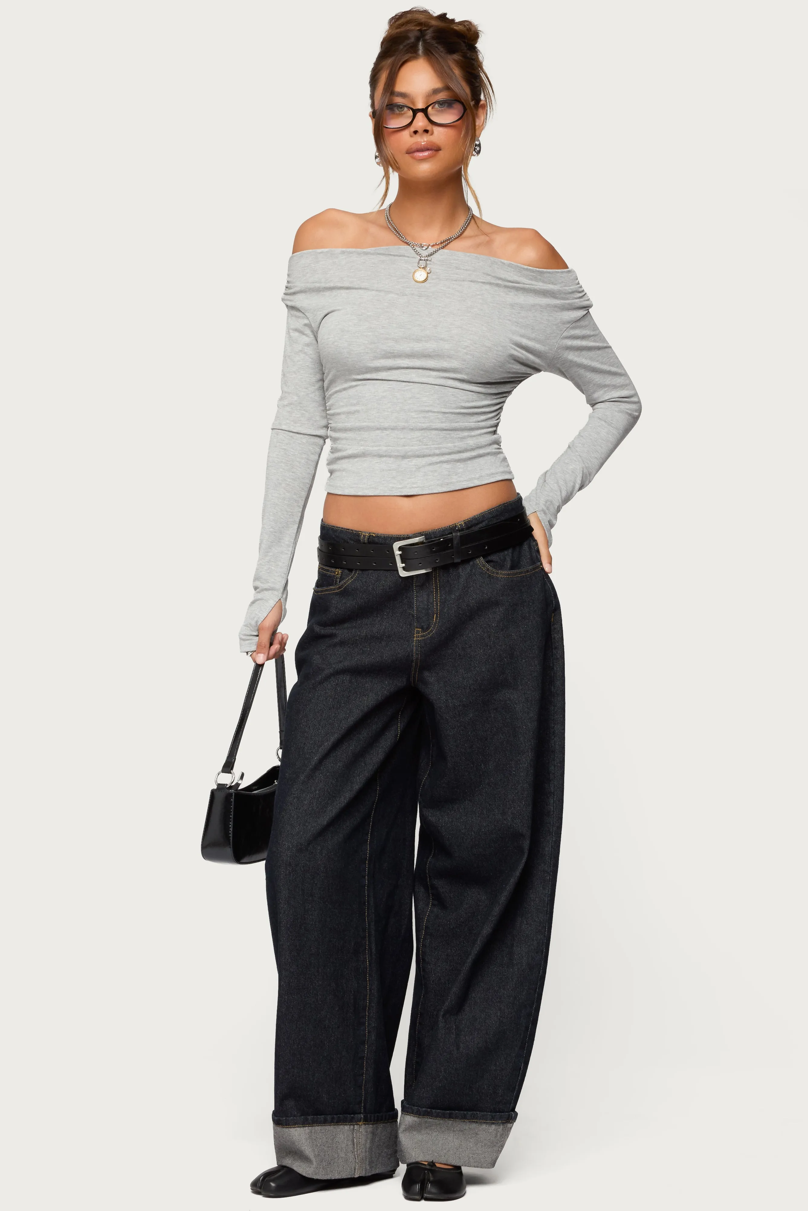 Milane Ruched Off Shoulder Ribbed Top sold by Edikted product image thumbnail 2
