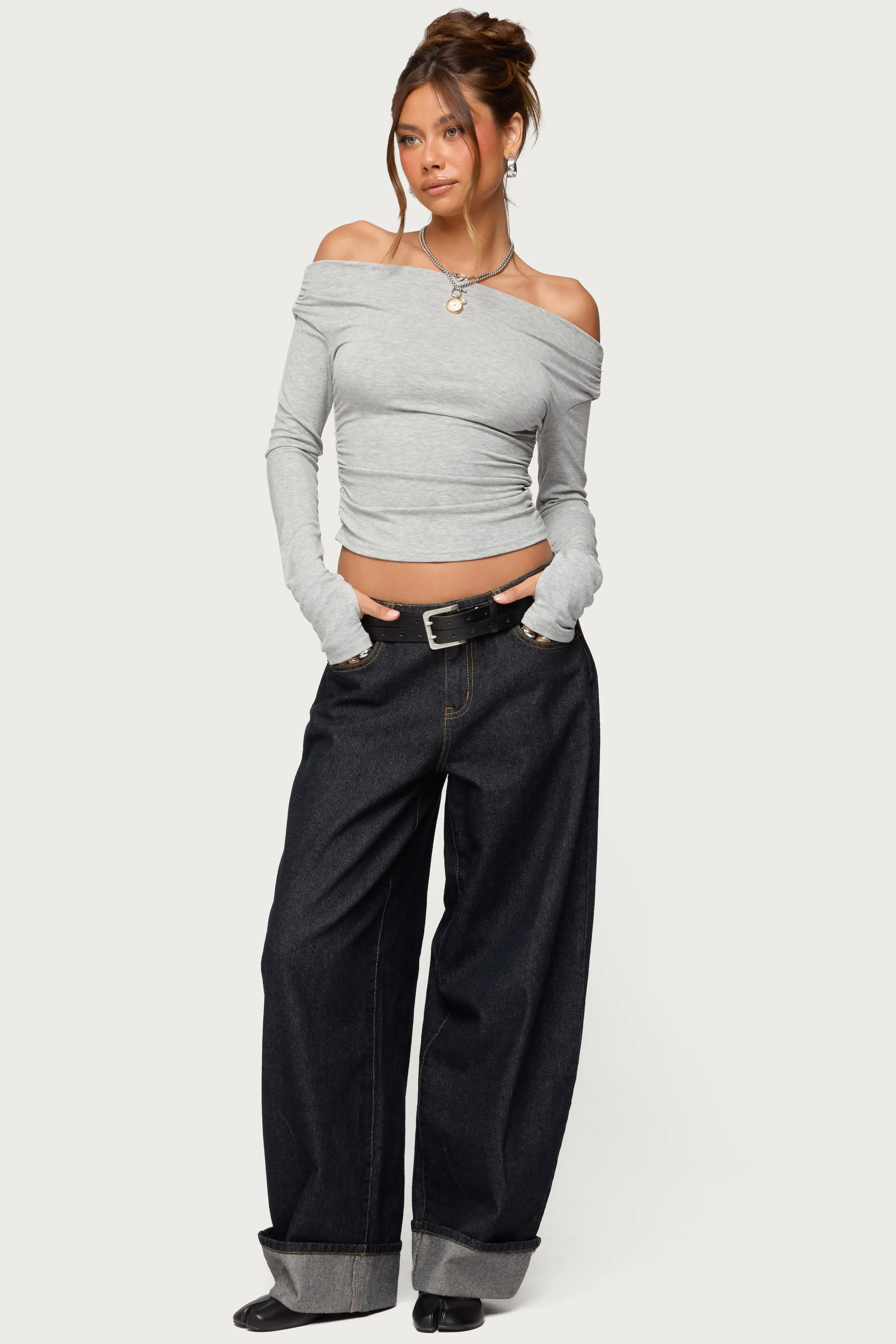 Milane Ruched Off Shoulder Ribbed Top sold by Edikted product image thumbnail 5