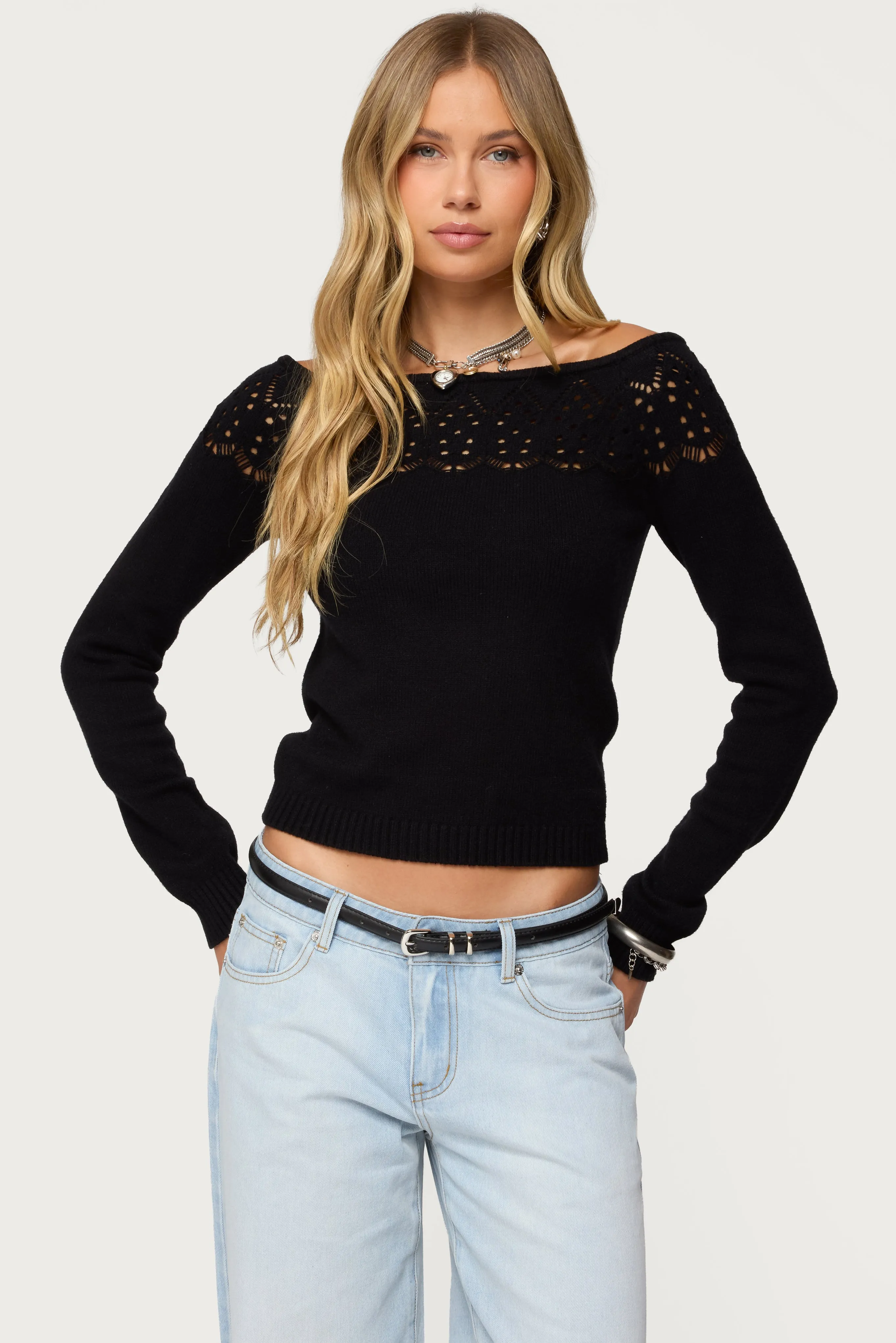 Lillis Boat Neck Knit Top sold by Edikted
