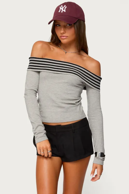 Leetal Stripey Foldover Knit Top made by Edikted