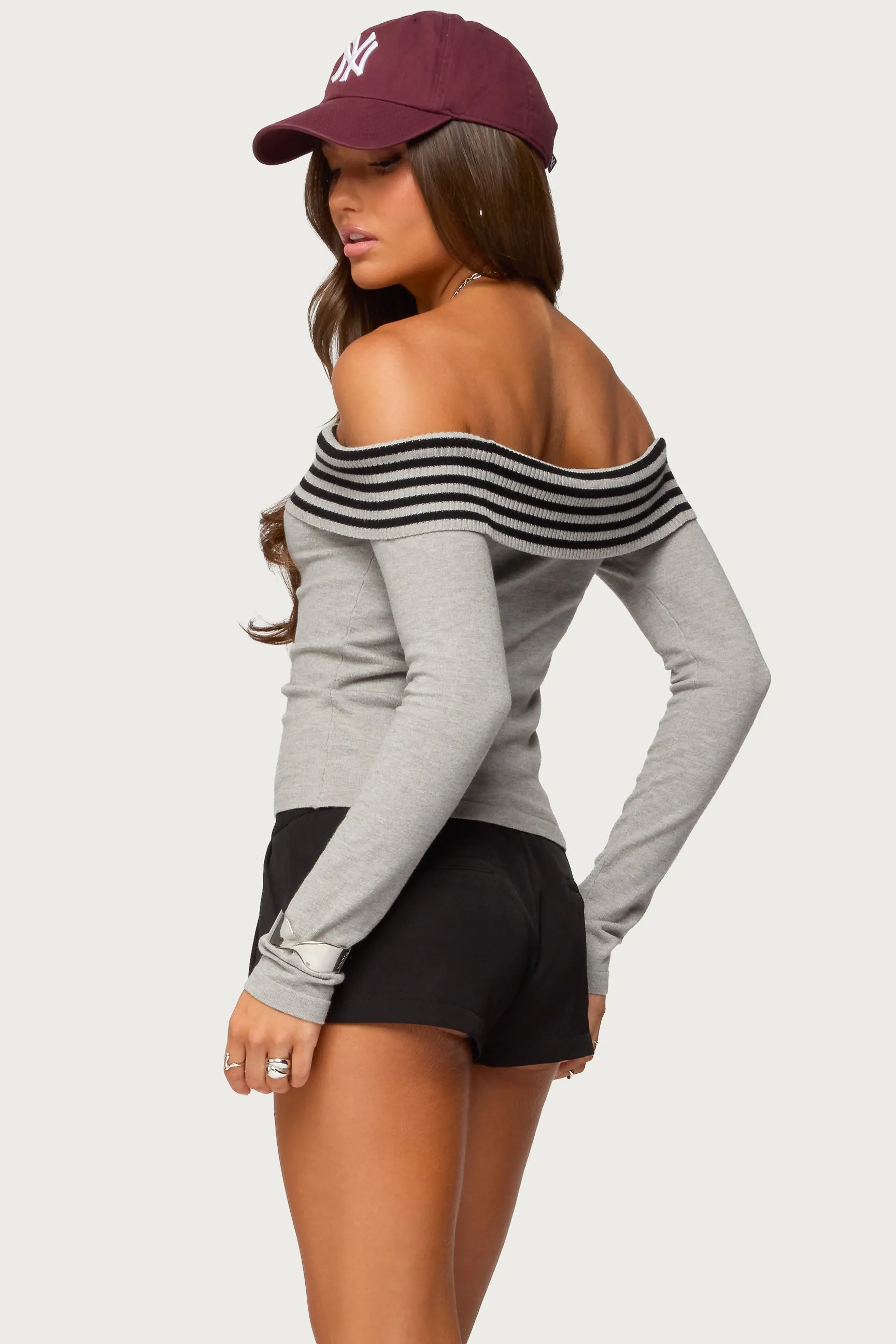 Leetal Stripey Foldover Knit Top sold by Edikted product image thumbnail 5