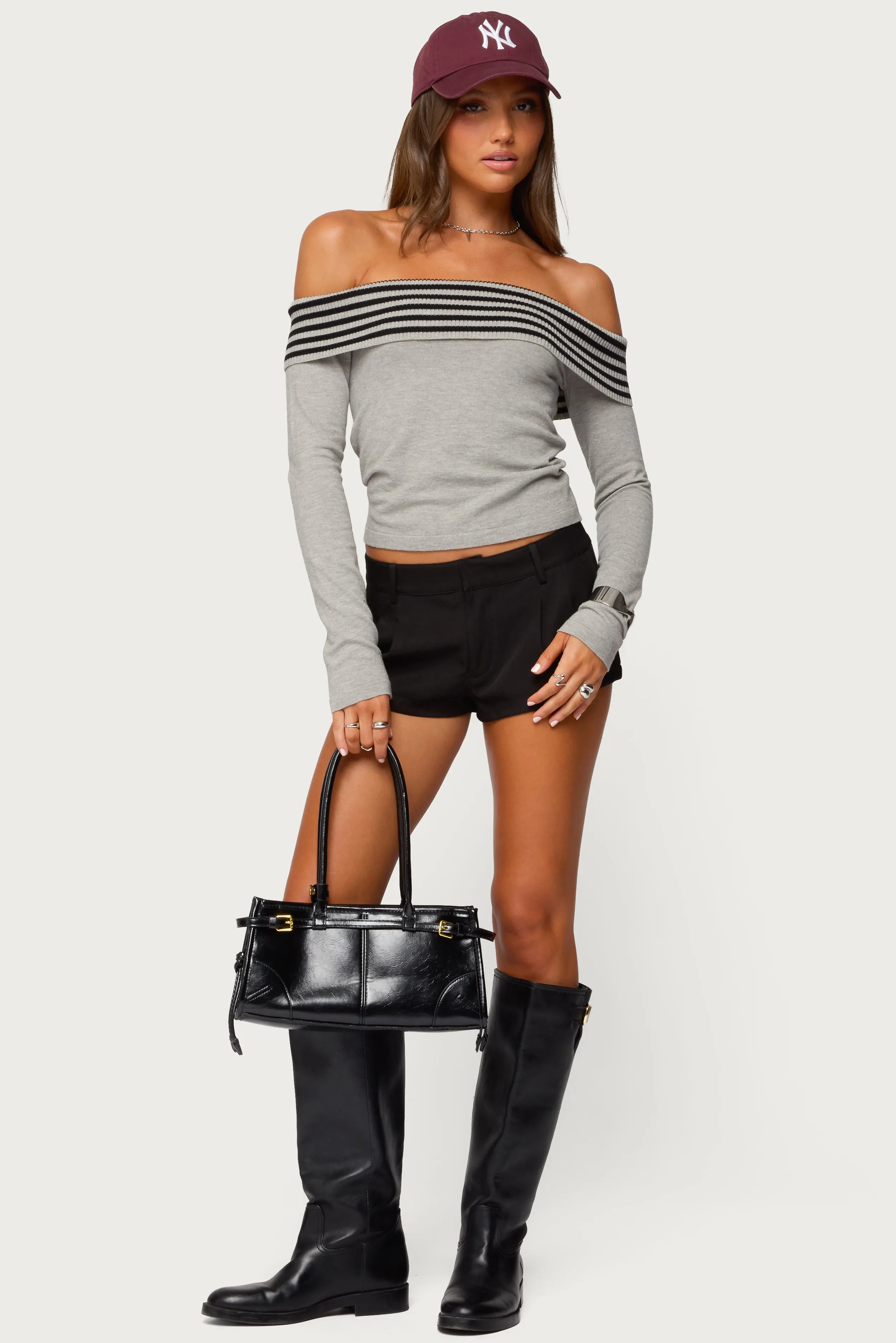Leetal Stripey Foldover Knit Top sold by Edikted product image thumbnail 2