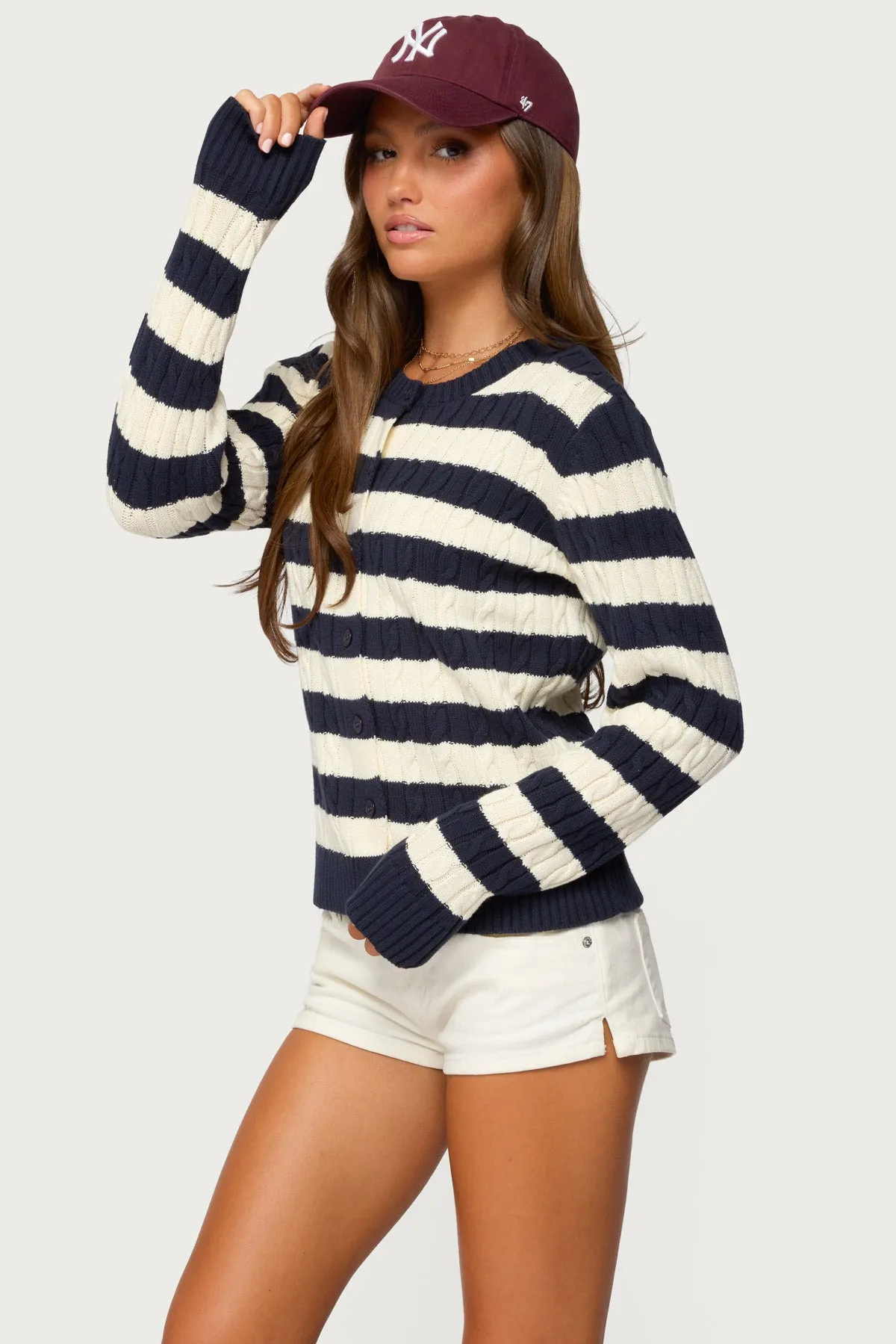 Mildred Striped Cable Knit Cardigan sold by Edikted product image thumbnail 3