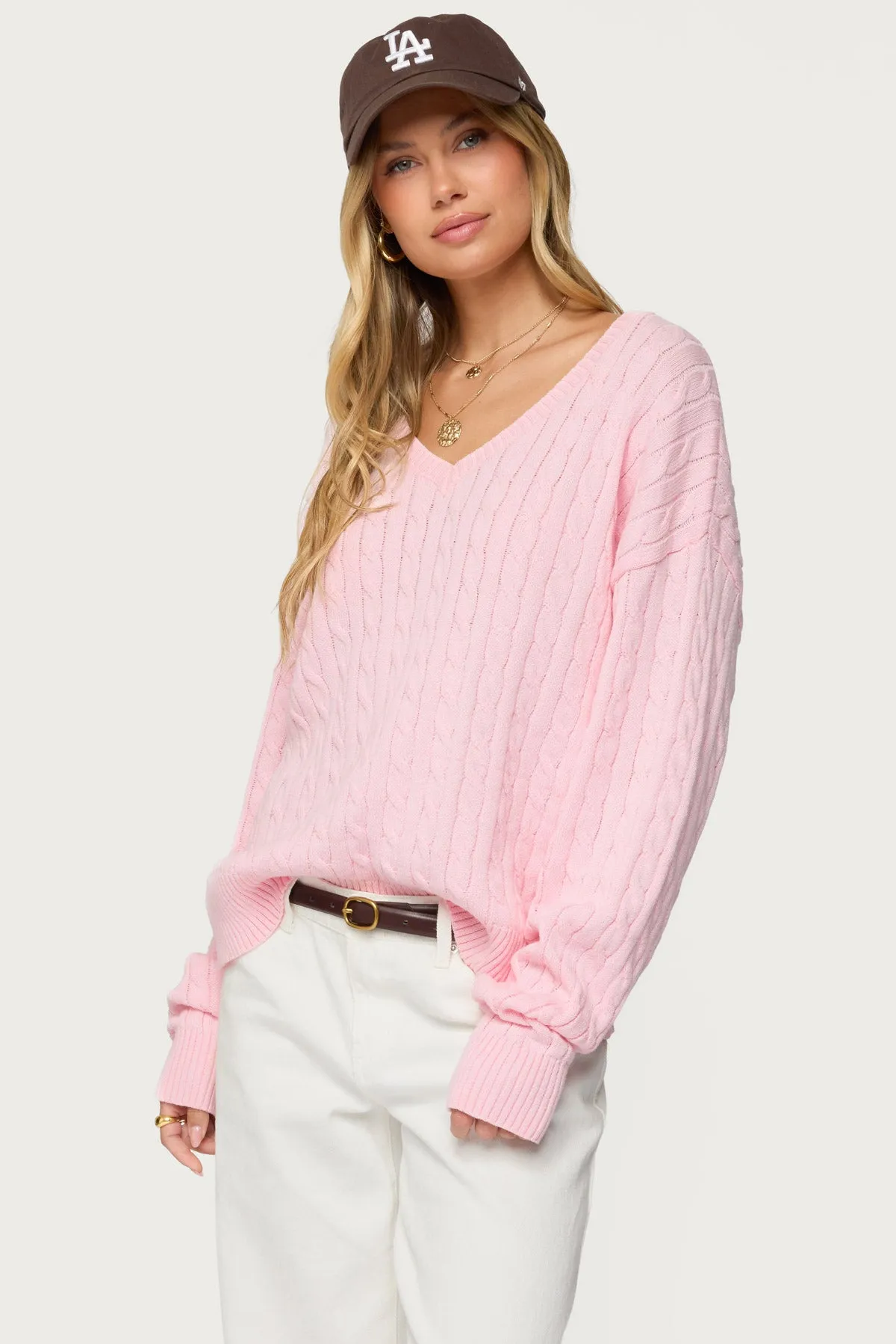 Polly V Neck Cable Knit Sweater sold by Edikted product image thumbnail 3