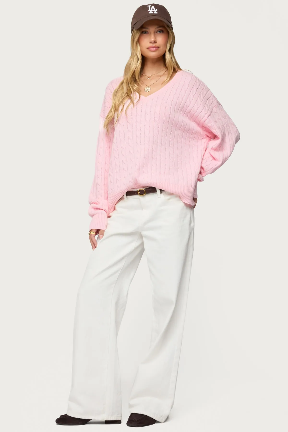 Polly V Neck Cable Knit Sweater sold by Edikted product image thumbnail 4