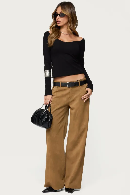 Stacey Low Rise Faux Suede Pants sold by Edikted