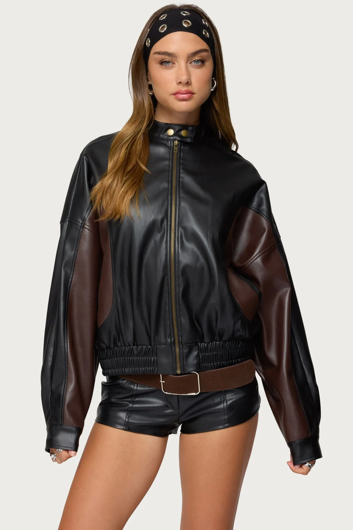 Lavena Contrast Faux Leather Jacket sold by Edikted product image thumbnail 3