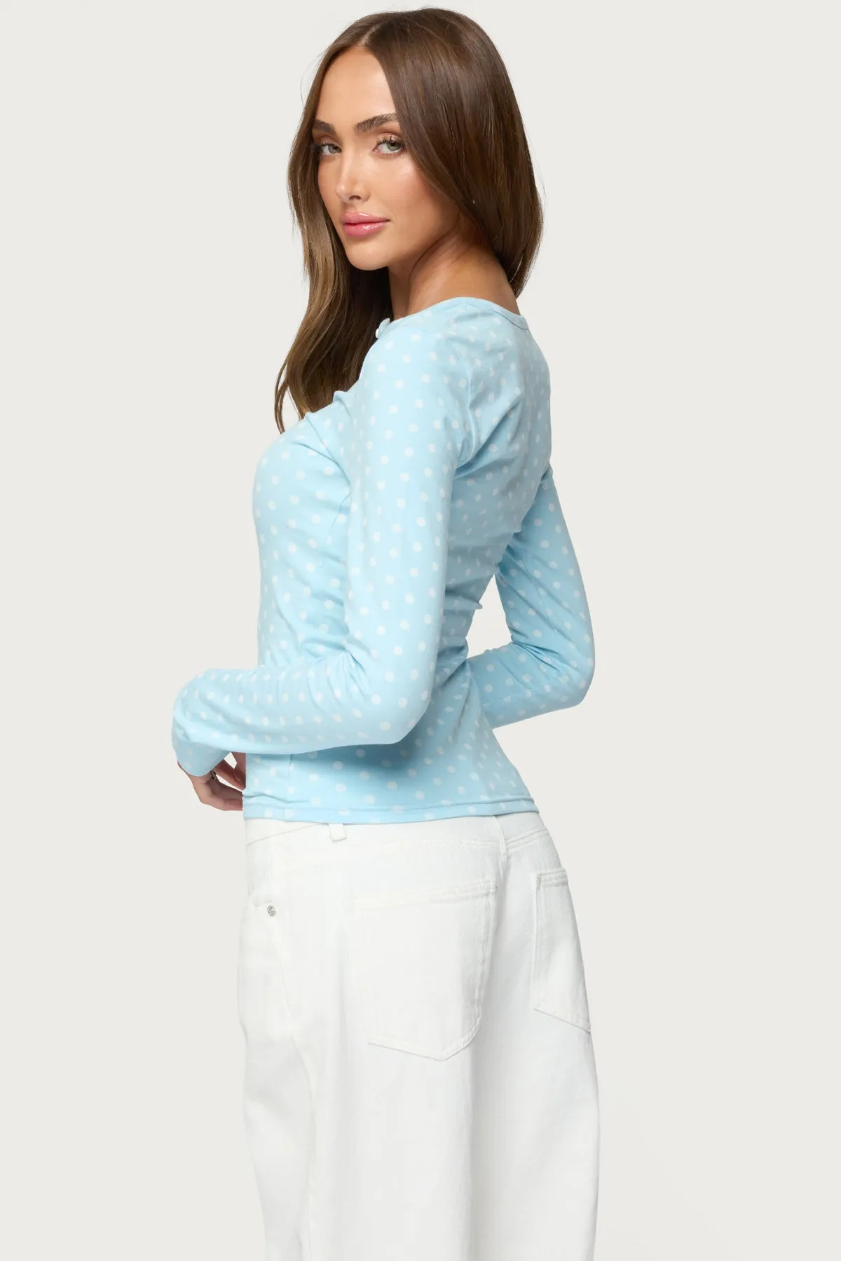 Keana Polka Dot Henley Top sold by Edikted product image thumbnail 5