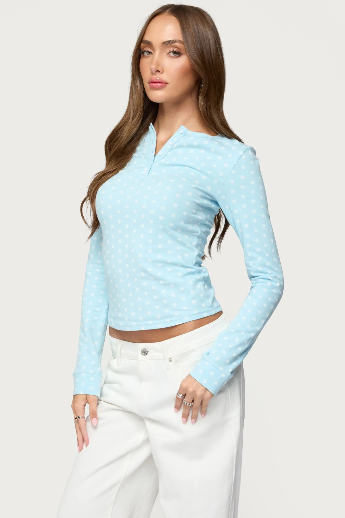 Keana Polka Dot Henley Top sold by Edikted product image thumbnail 3