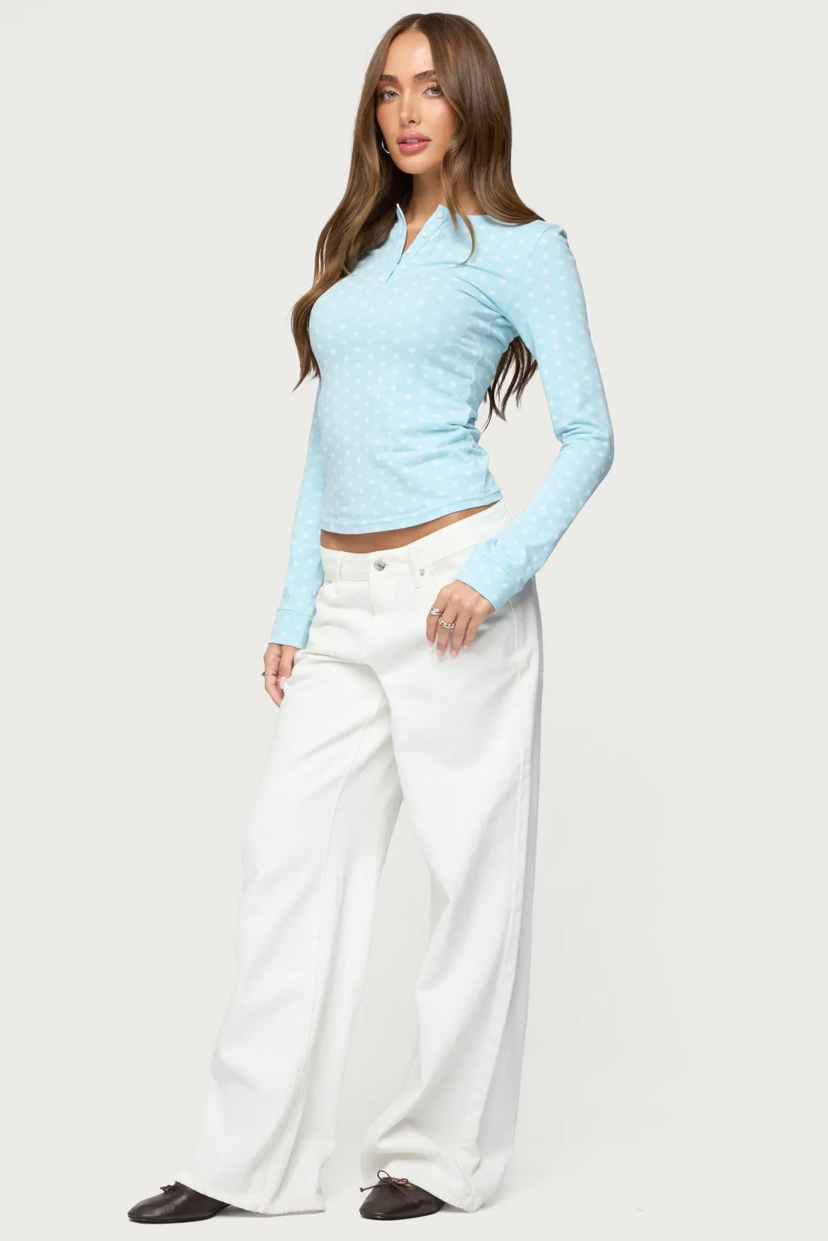Keana Polka Dot Henley Top sold by Edikted product image thumbnail 4
