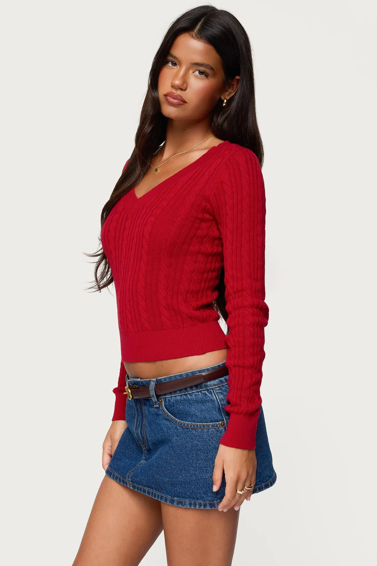 Ashlee V Neck Cable Knit Top sold by Edikted product image thumbnail 3