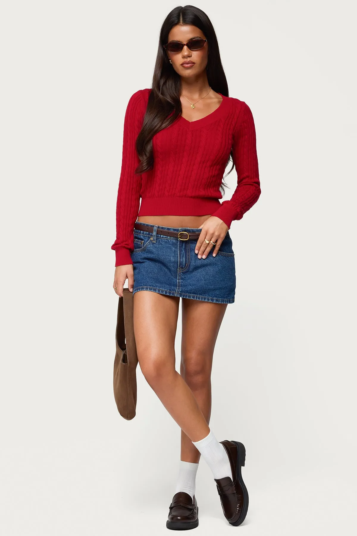 Ashlee V Neck Cable Knit Top sold by Edikted product image thumbnail 2