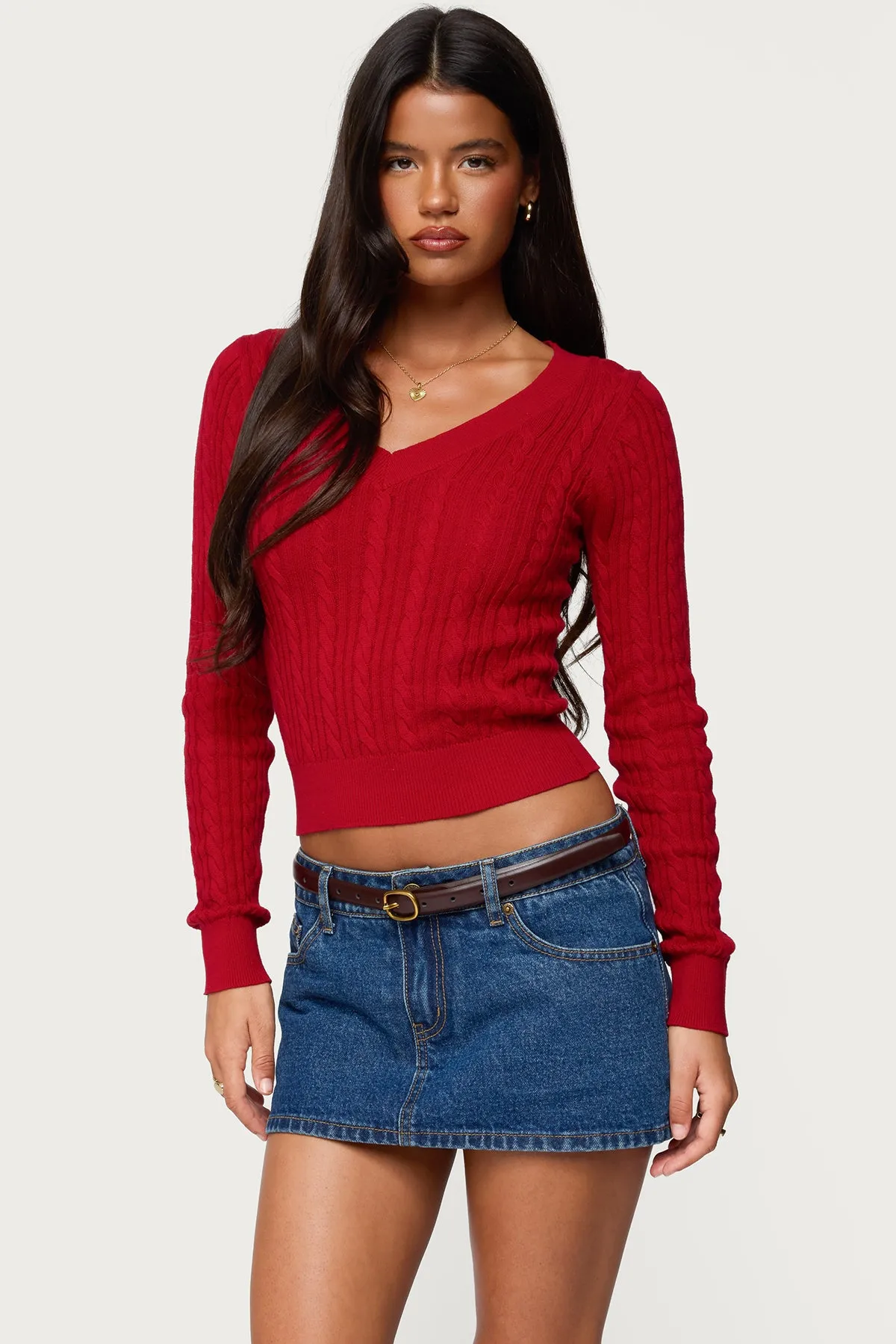 Ashlee V Neck Cable Knit Top sold by Edikted