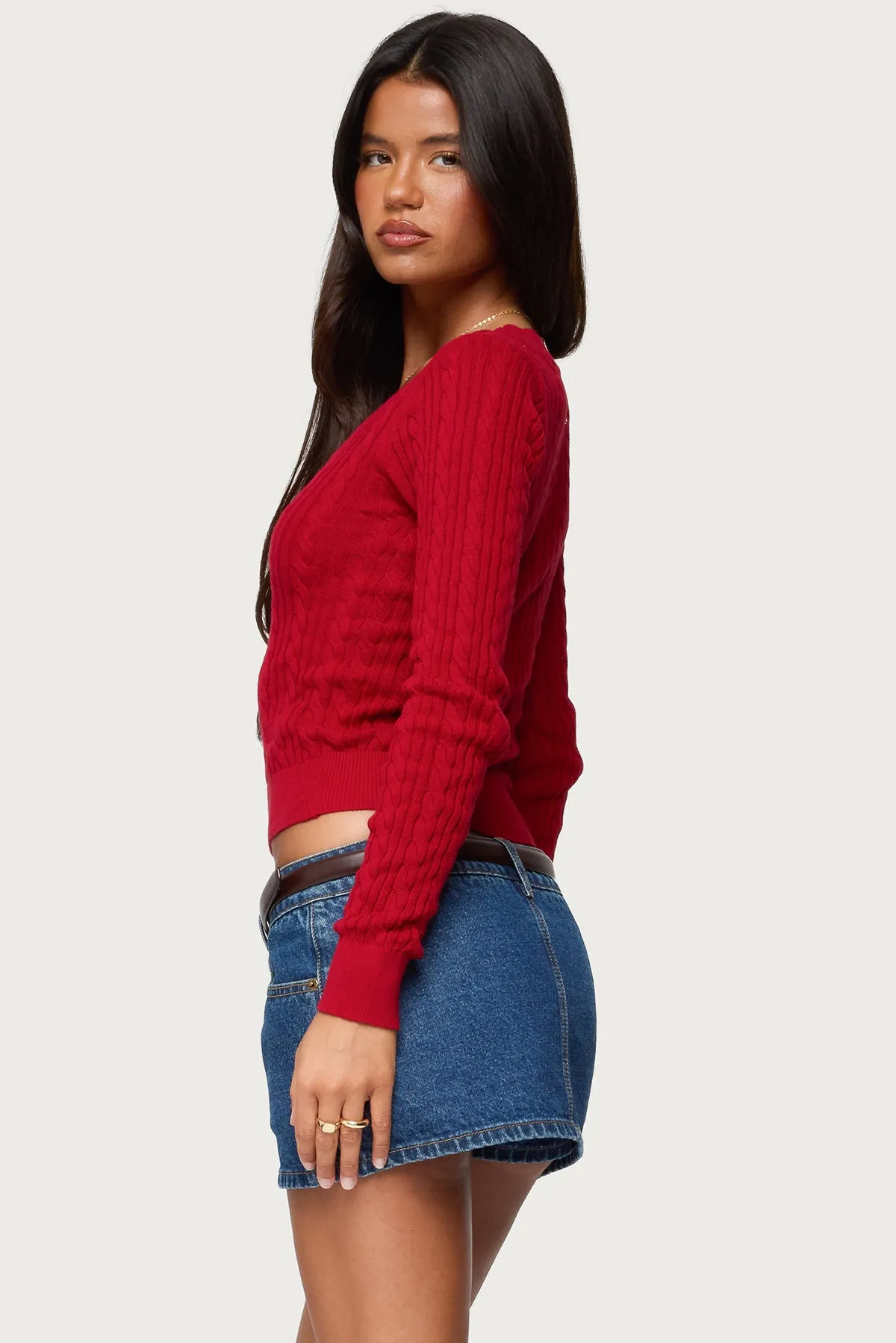 Ashlee V Neck Cable Knit Top sold by Edikted product image thumbnail 4