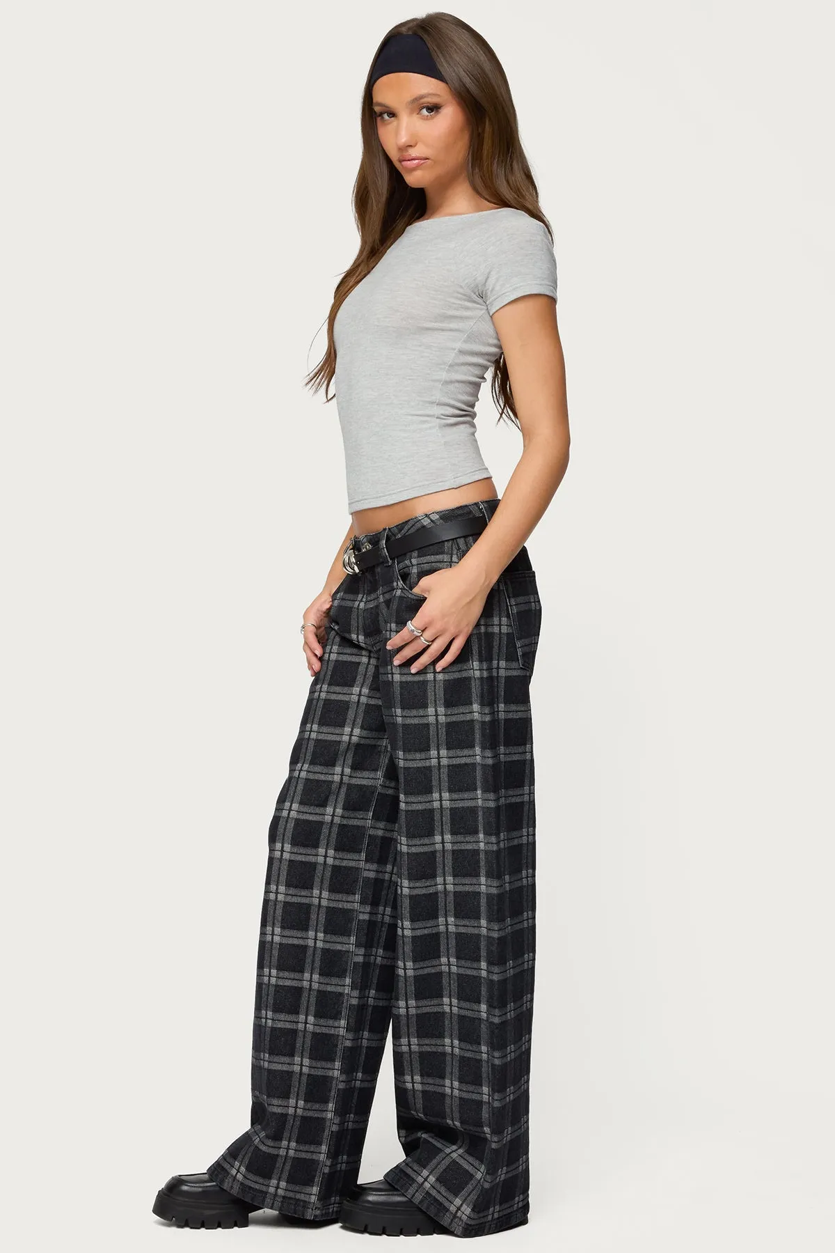 Kailani Plaid Low Rise Baggy Jeans sold by Edikted product image thumbnail 3