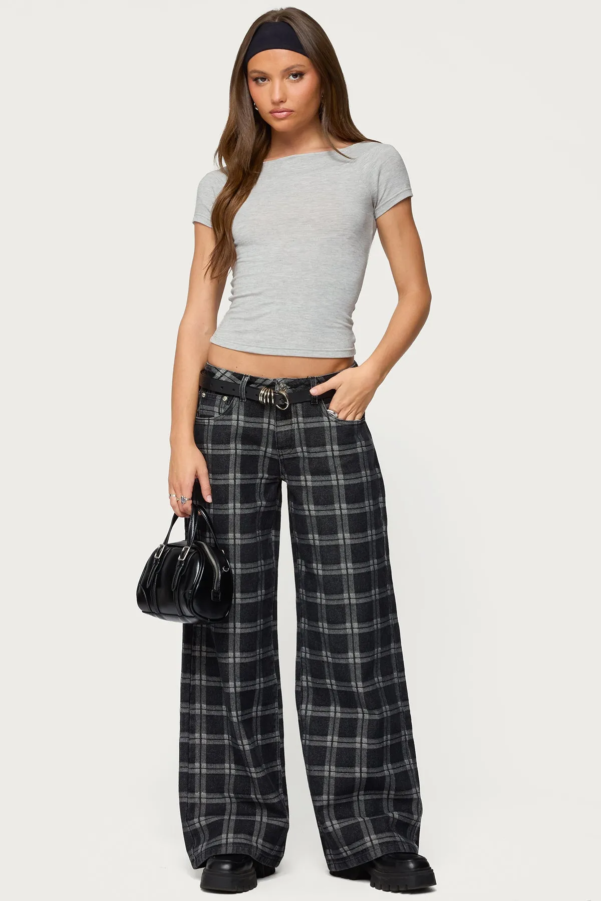 Kailani Plaid Low Rise Baggy Jeans sold by Edikted
