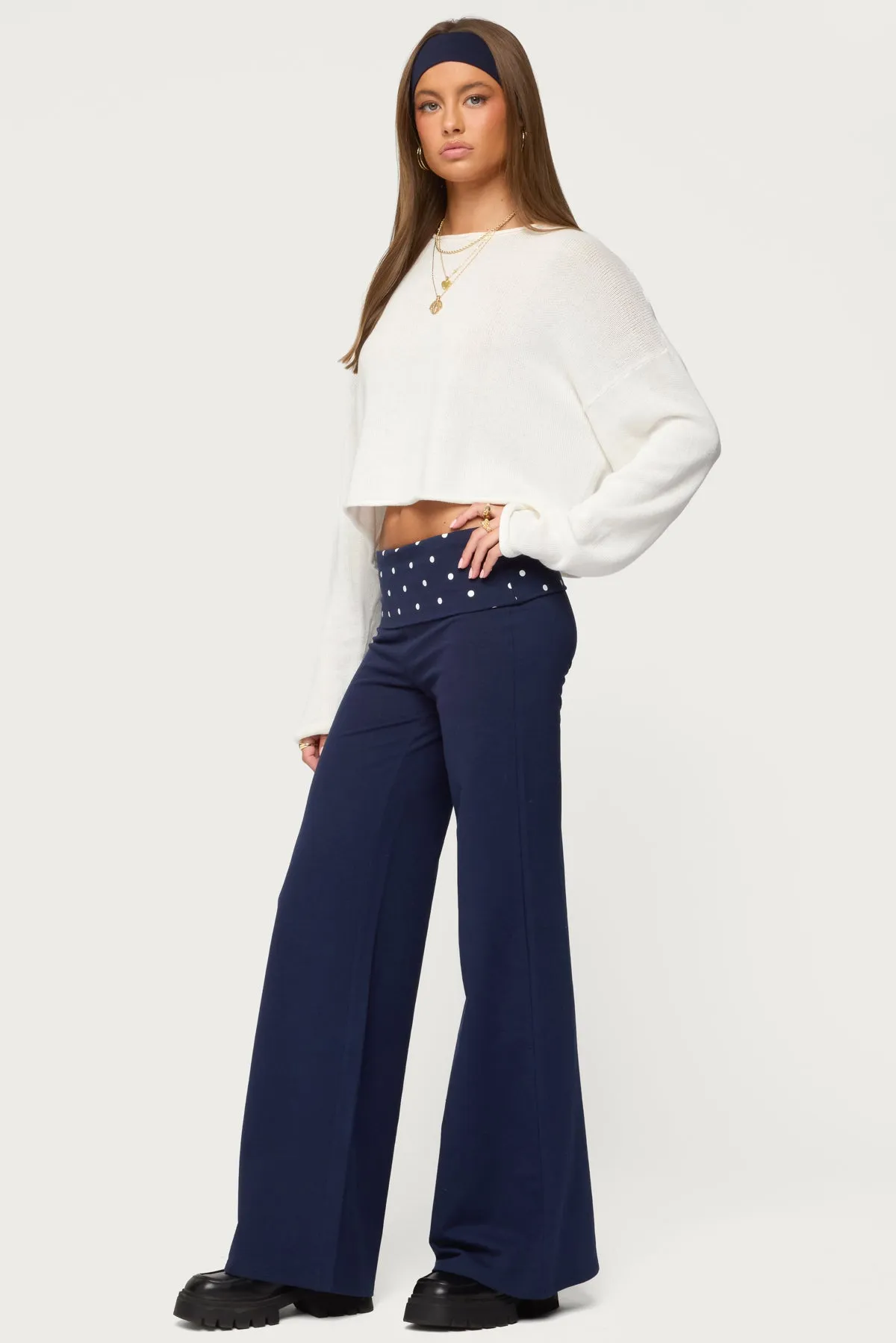 Reeva Polka Dot Foldover Pants sold by Edikted product image thumbnail 3